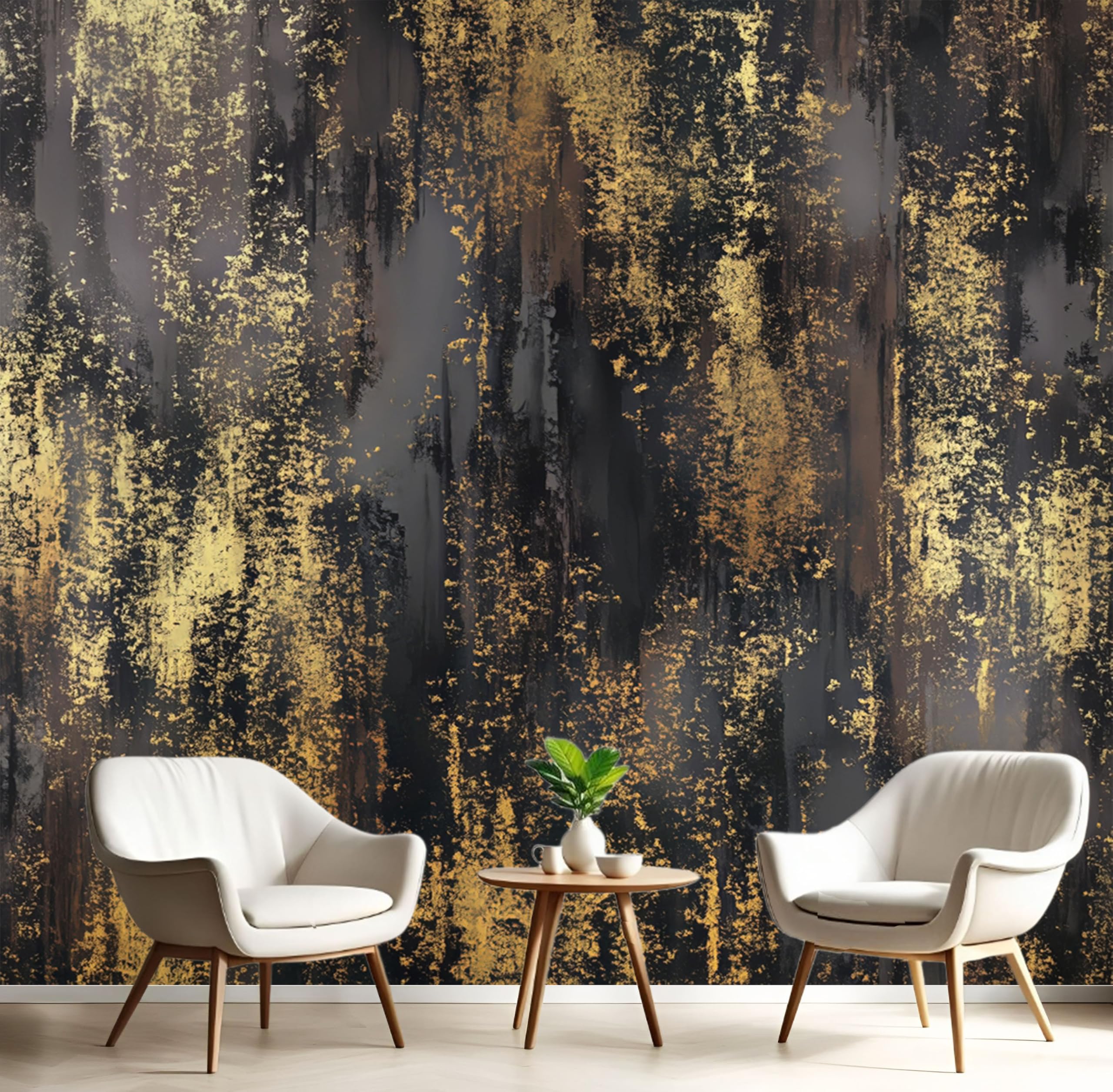 Papier peint panoramique feuille d'or abstraite pour relooker un mur de salon ou de chambre