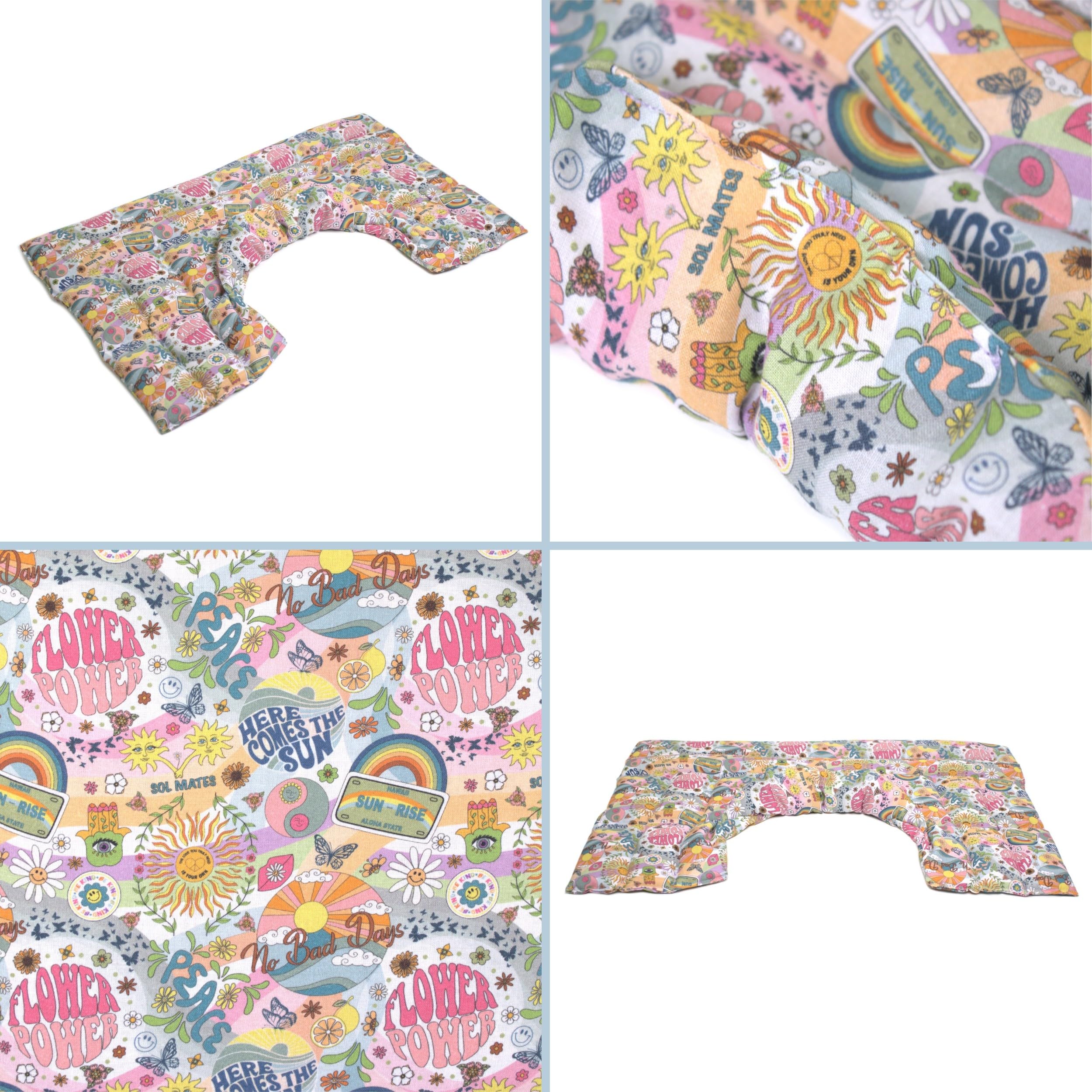Saco cervical térmico con semillas de colza (algodón orgánico Flower Power) - Cojín nuca y hombros con cuello - Almohada cervical - Para microondas y horno