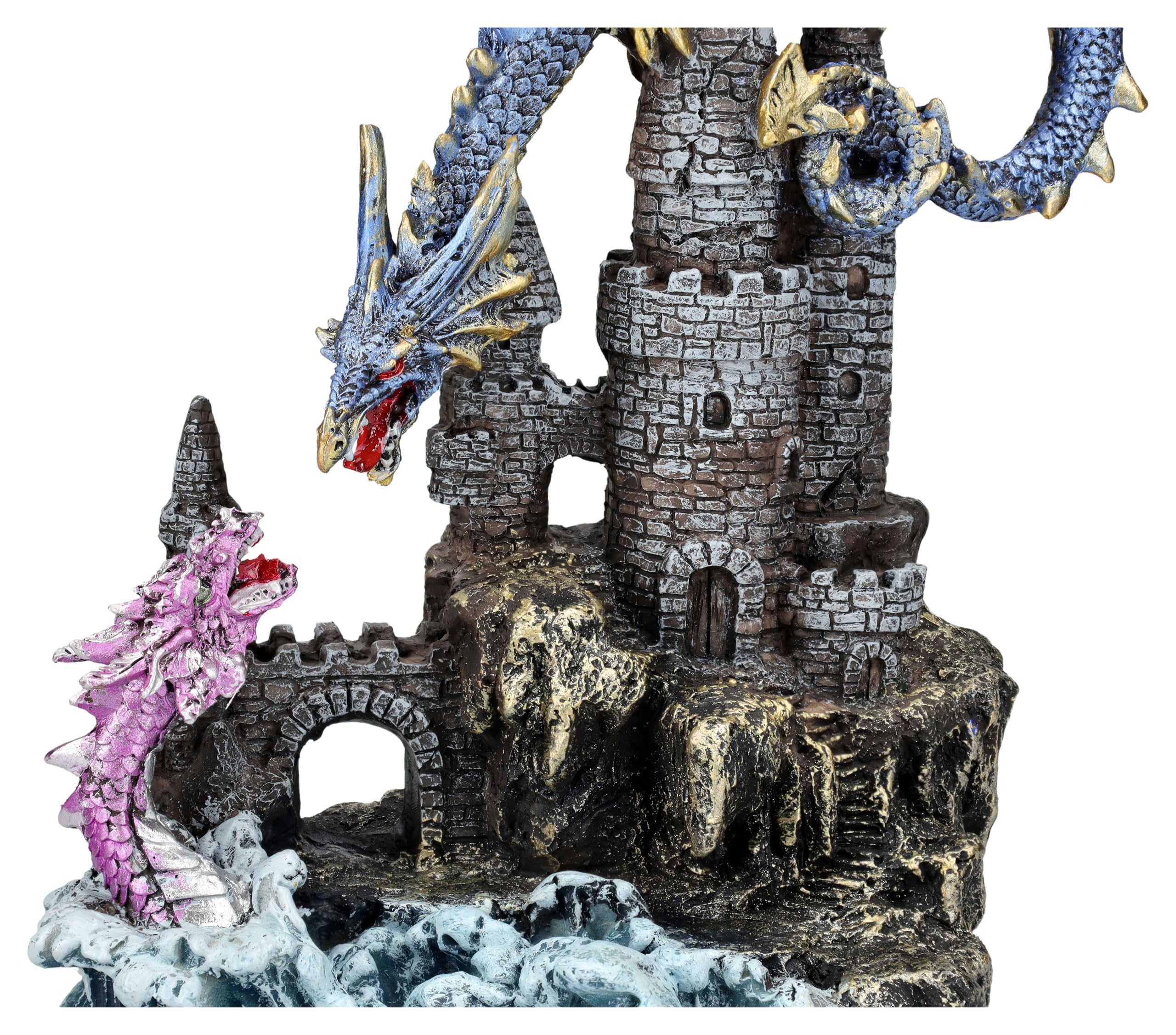 Figuren Shop GmbH Drachenfigur Wächterdrache gegen Seeschlange – Epische Fantasy Skulptur, 27 cm Höhe