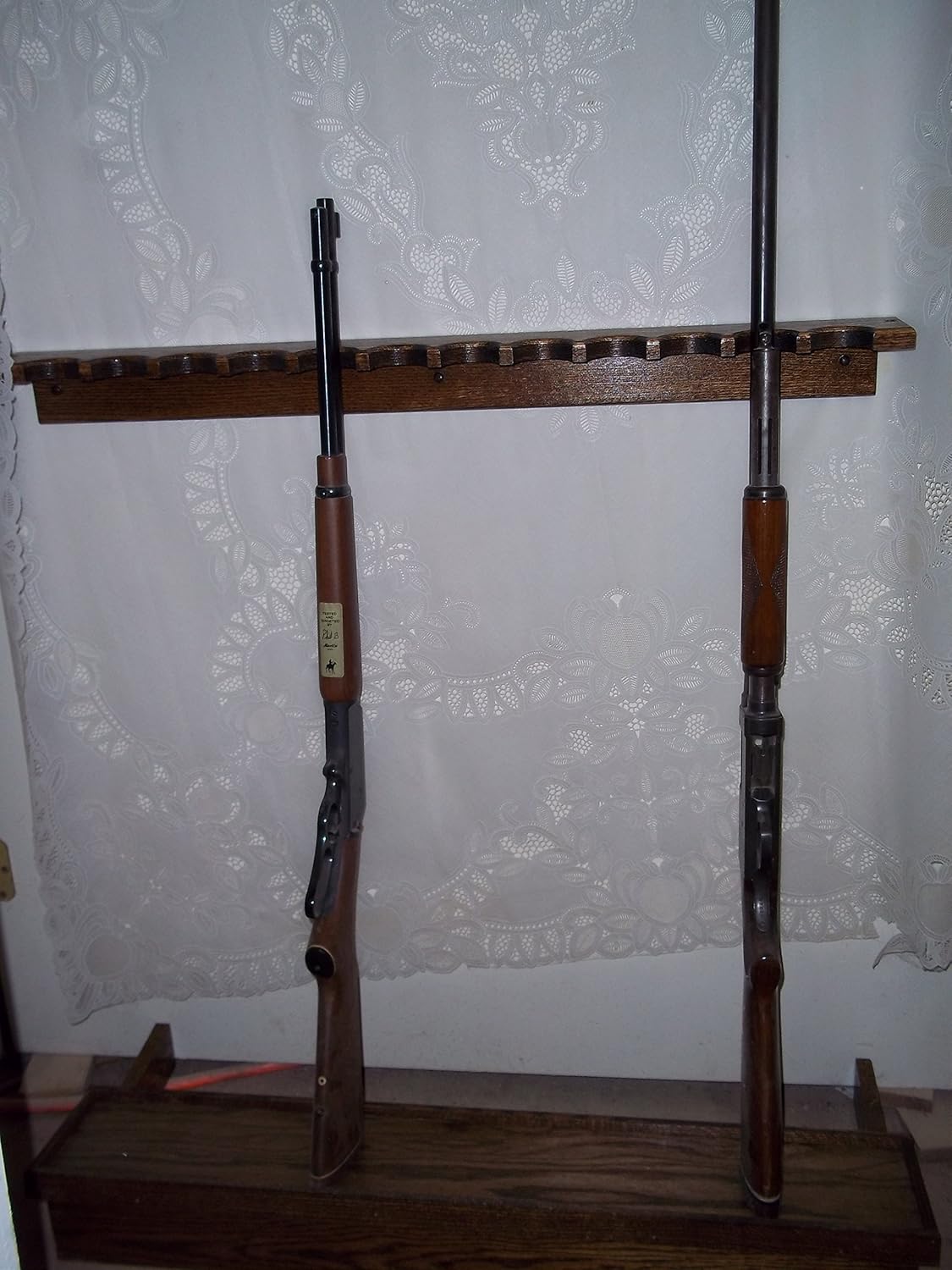 Handmade Beauty Closet Gun Rack with Butt Rest - Red Oak - Walnut Finish - Holds 12 Rifles or Shotguns - 36 Inch Wide