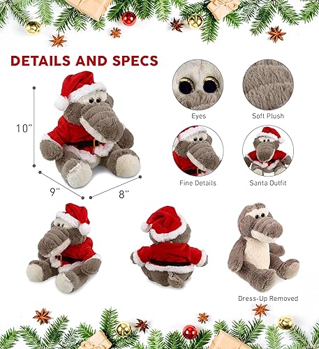 Miniatura 3 de DolliBu Peluche de cocodrilo gris sentado de Papá Noel, disfraz súper suave con traje de Papá Noel rojo, bonito regalo de vida silvestre, vacaciones