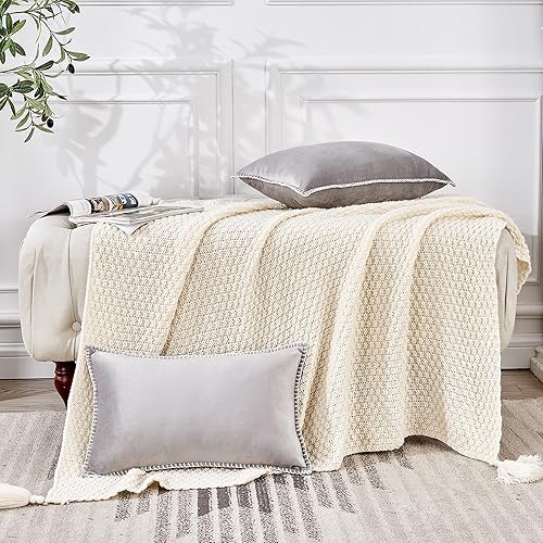 Miniatura 5 de Juego de 2 fundas de almohada de terciopelo de 12 x 20 pulgadas con chenilla, fundas decorativas rectangulares de apoyo lumbar para sofá, sillas