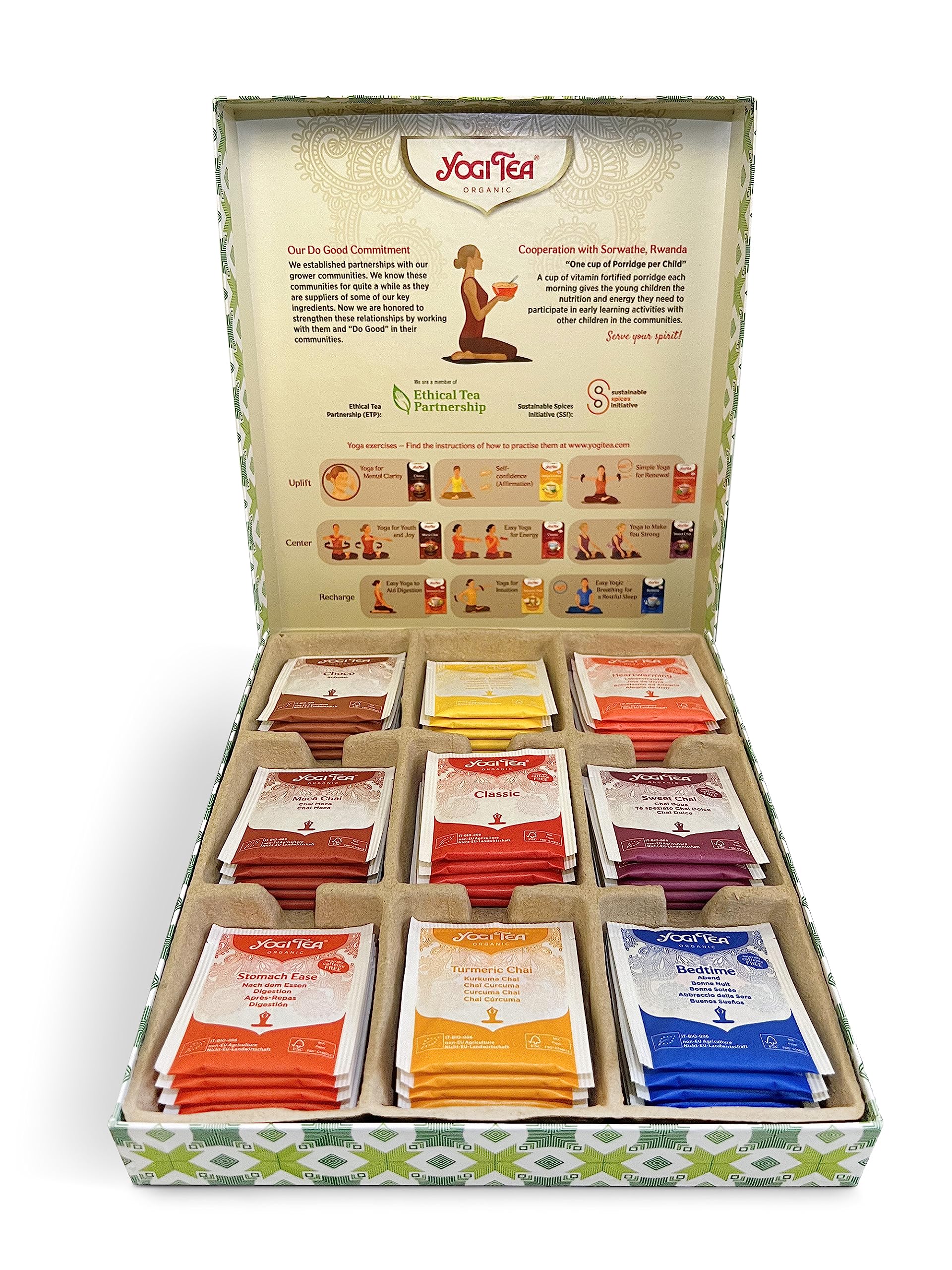 Yogi Tea Yoga Selection - Bio Tee Geschenkbox - Ayurvedisches Geschenkset für Frauen & Männer - Teebox mit Kräutertee, Chai & Schwarztee - Geburtstagsgeschenk, Entspannung - 45 Teebeutel (9 Sorten)