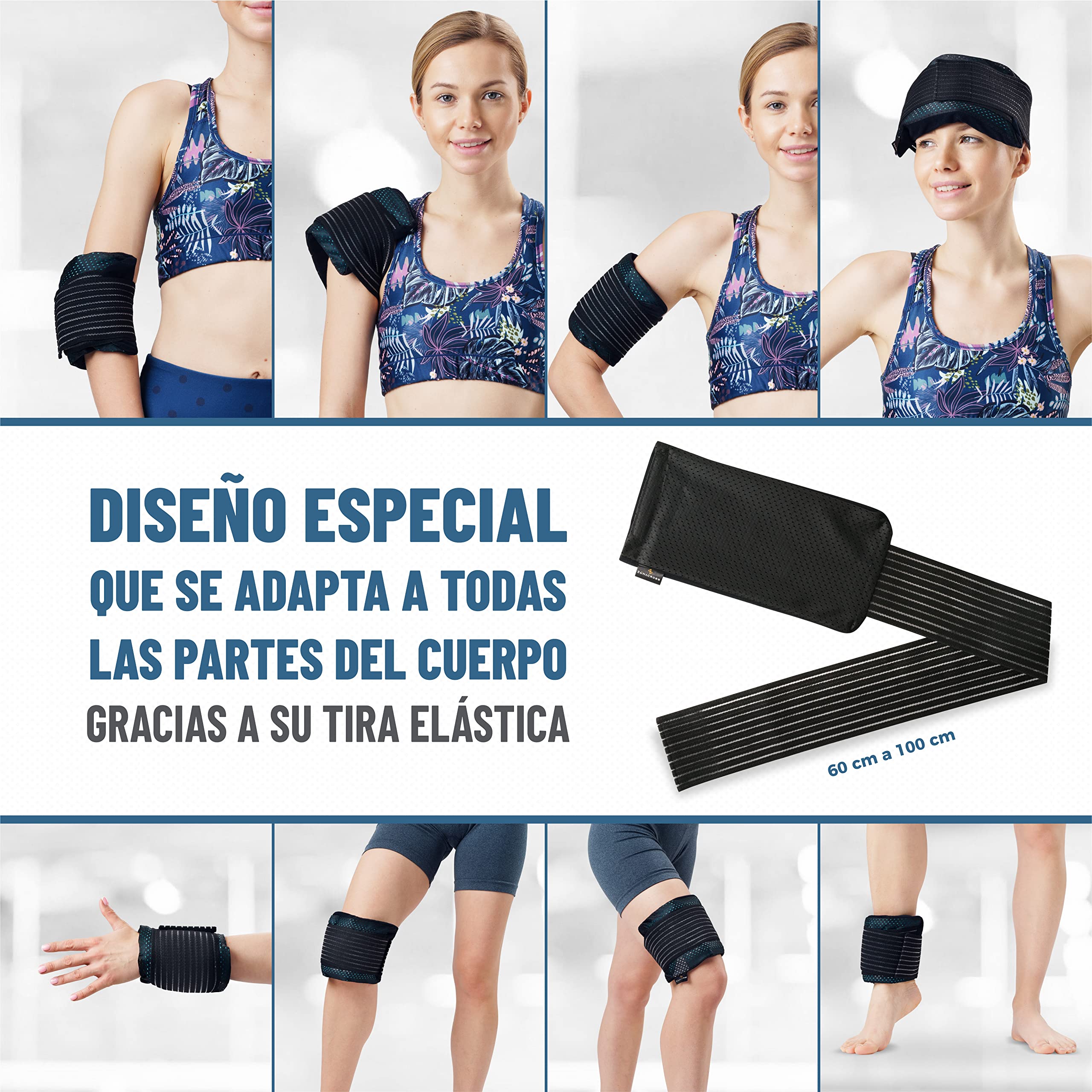 2x Gel Frio Para Lesiones y - Incluye 2 Banda elástica Protectora Reutilizable - Efecto Calor-Frio - Adaptada Microondas & Congelador - Multiusos para Todas las Partes del Cuerpo