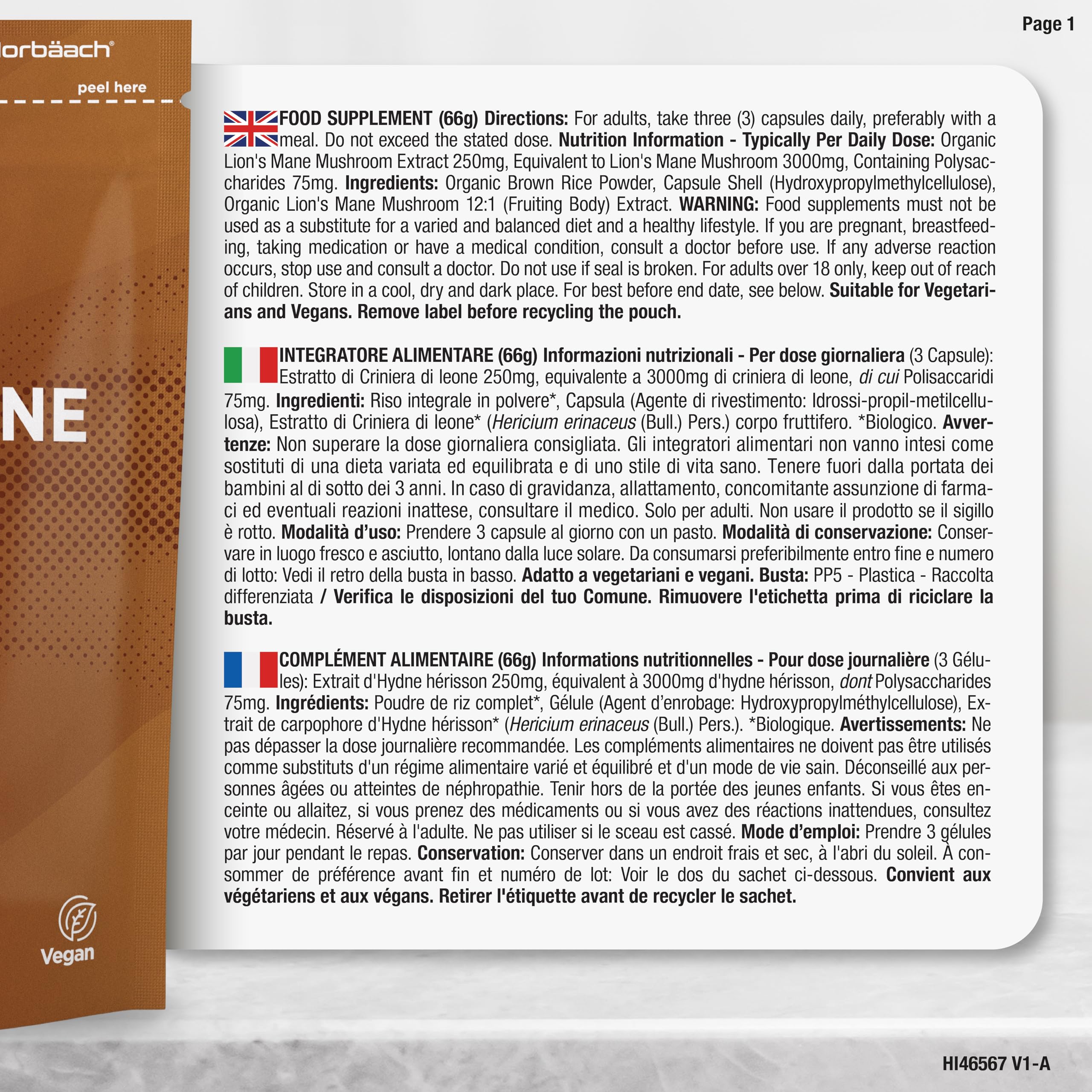 Lions Mane Bio 3000 mg | 120 Capsule Vegane | Hericium Erinaceus | Criniera di Leone Fungo Integratore | Estratto di Funghi ad Alto Dosaggio | Mushroom Supplement | Horbaach