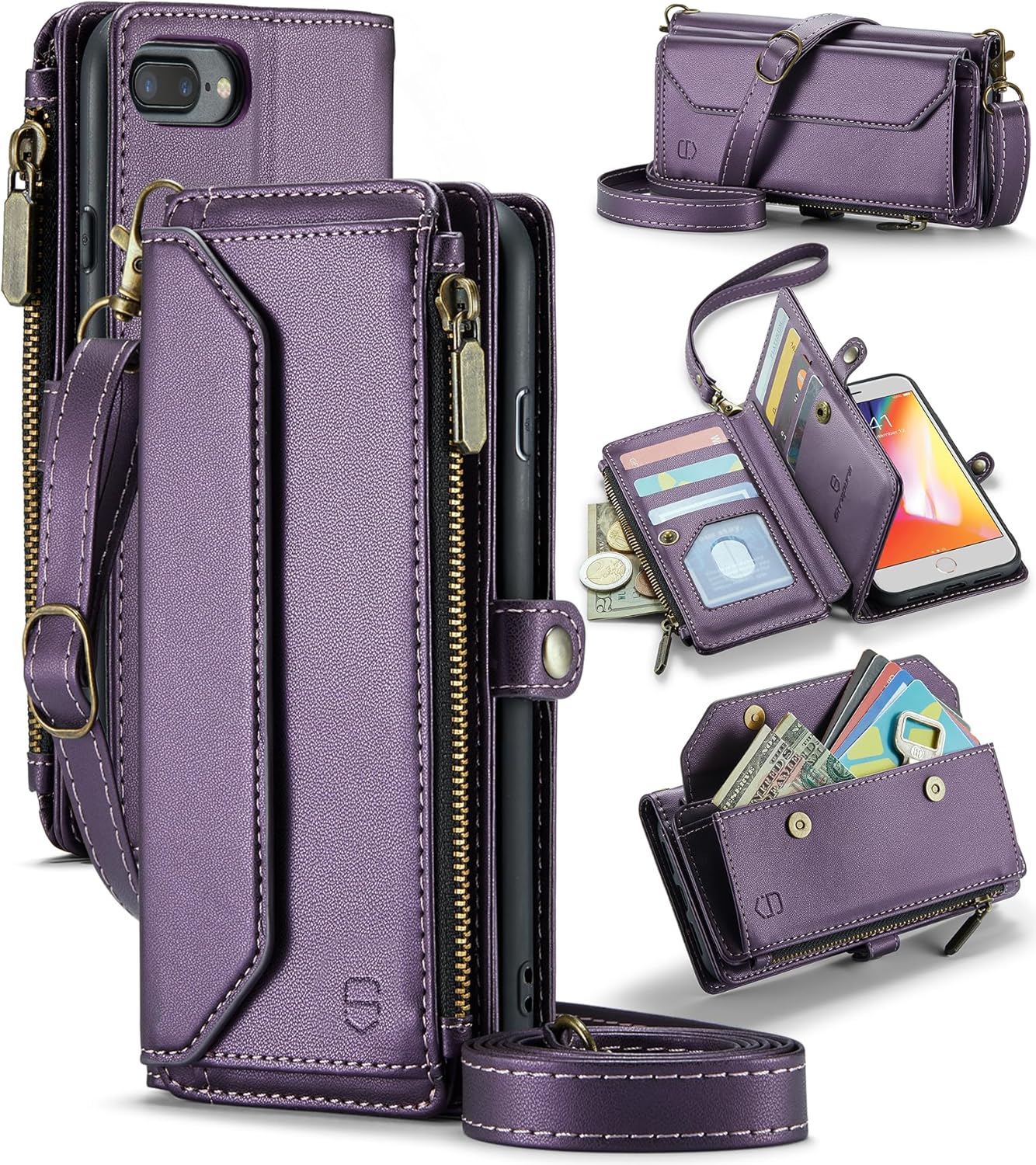 Strapurs Crossbody for iPhone 8 Plus Case Wallet【RFID