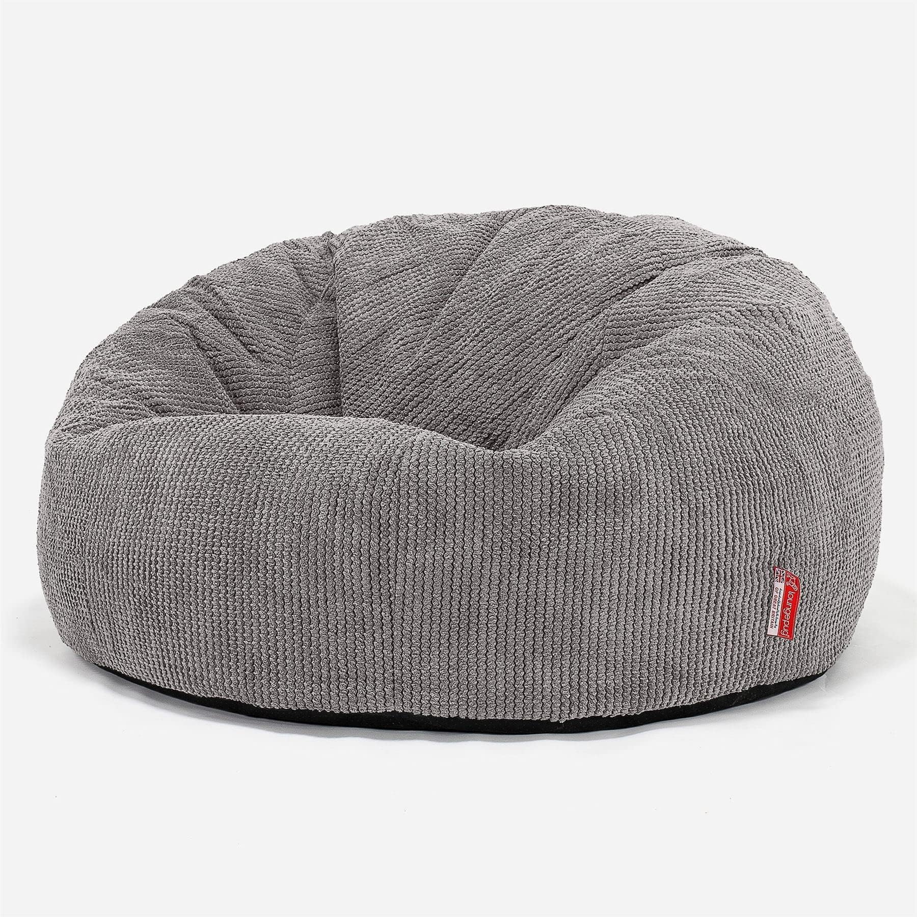 Lounge Pug Classic Large Bean Bag Sofa, Charcoal Grey, Snuggle Seat Chair Living Room, Plush Waffle Texture Pom Pom Fabric