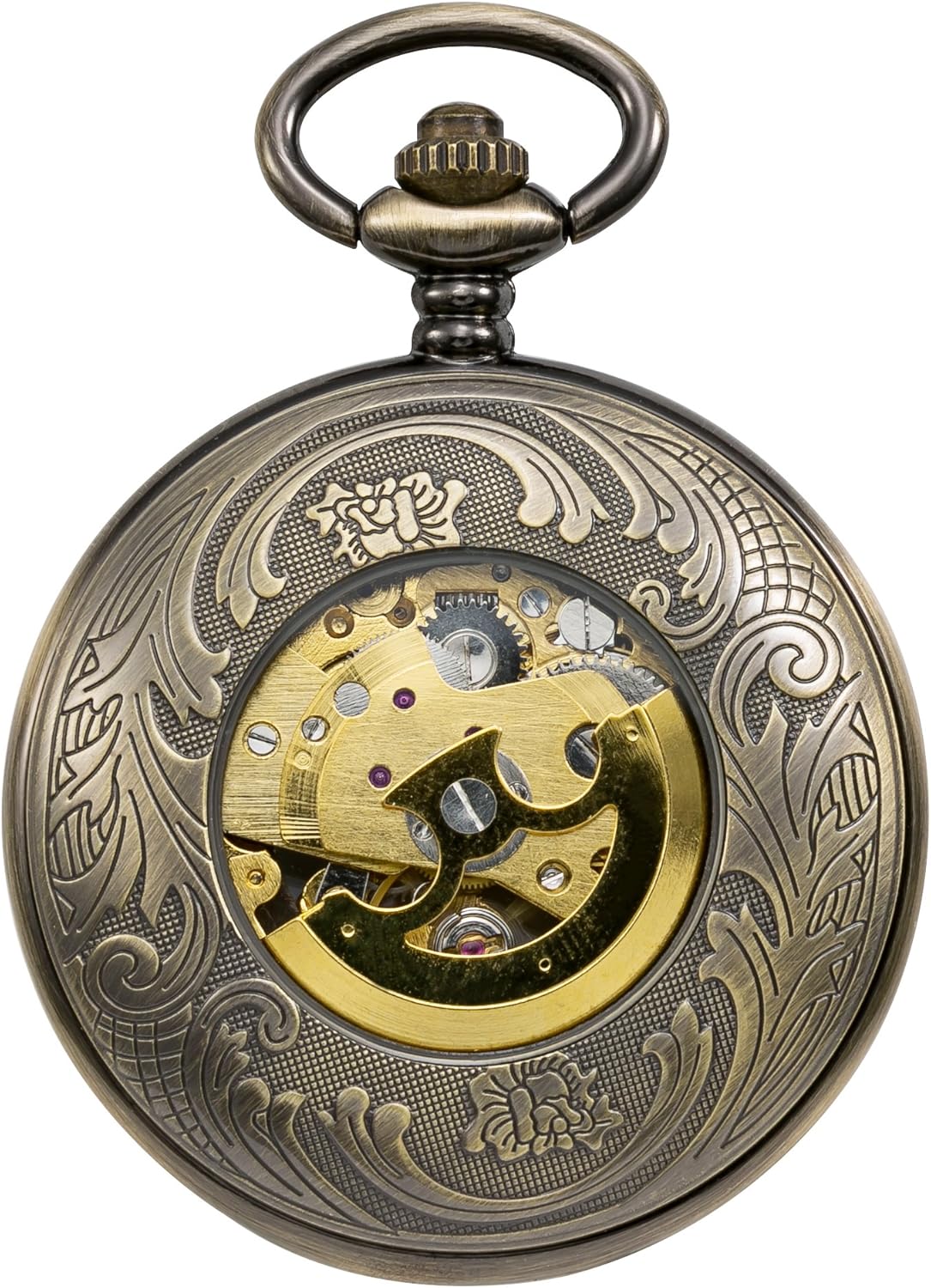 Automatic Mechanical Pocket Watch Magnifier Case Steampunk Skeleton Roman Numerals Dial for Men Women Bronze - Image 6