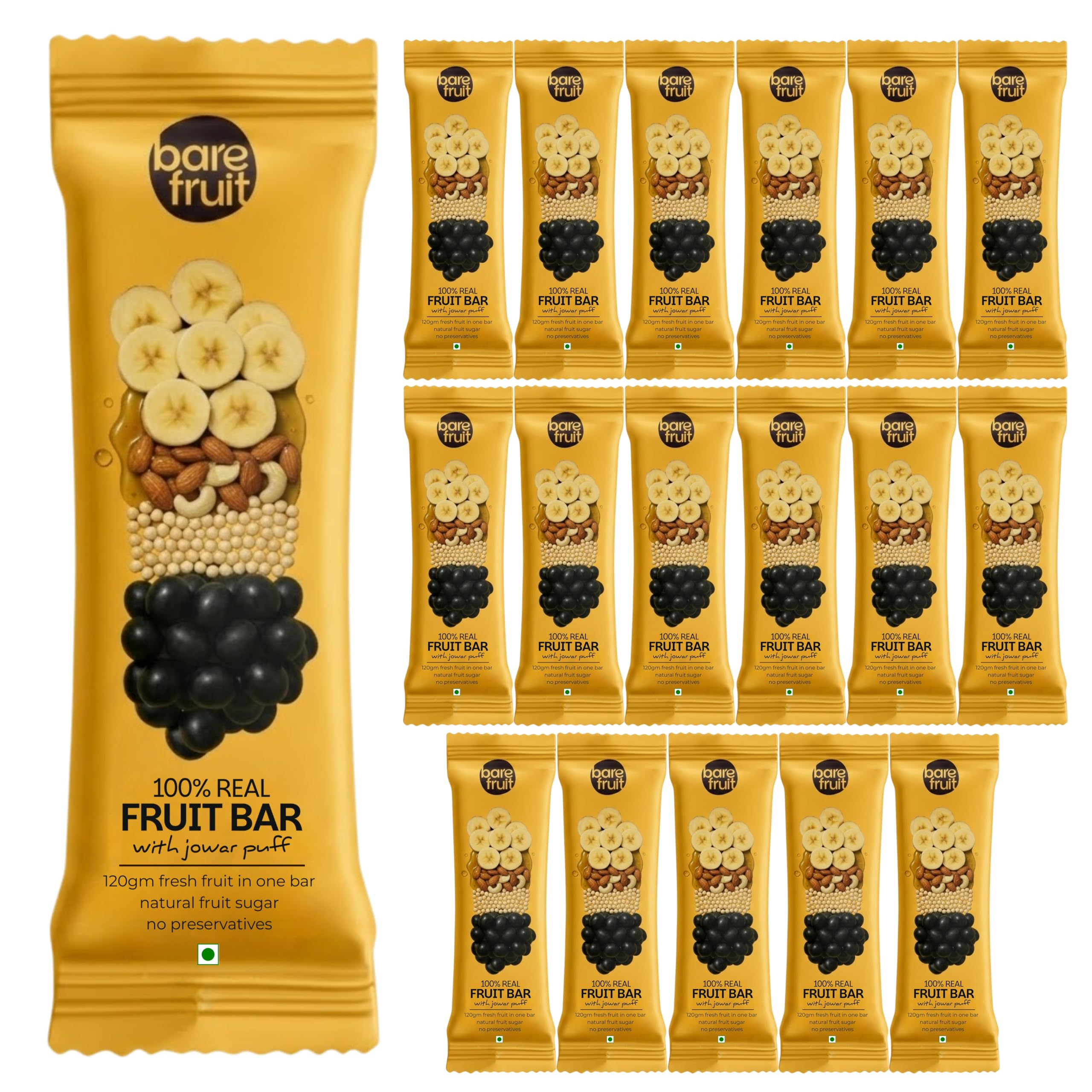 Barefruit Real Fruit Bar with Jowar Puff | Shark Tank India Brand | Solar Dried Banana, Black Grapes & Almonds | High Fiber Healthy Millet Energy Snack | No Preservatives, No Added Sugar (12 Packets) — Amazon image 10