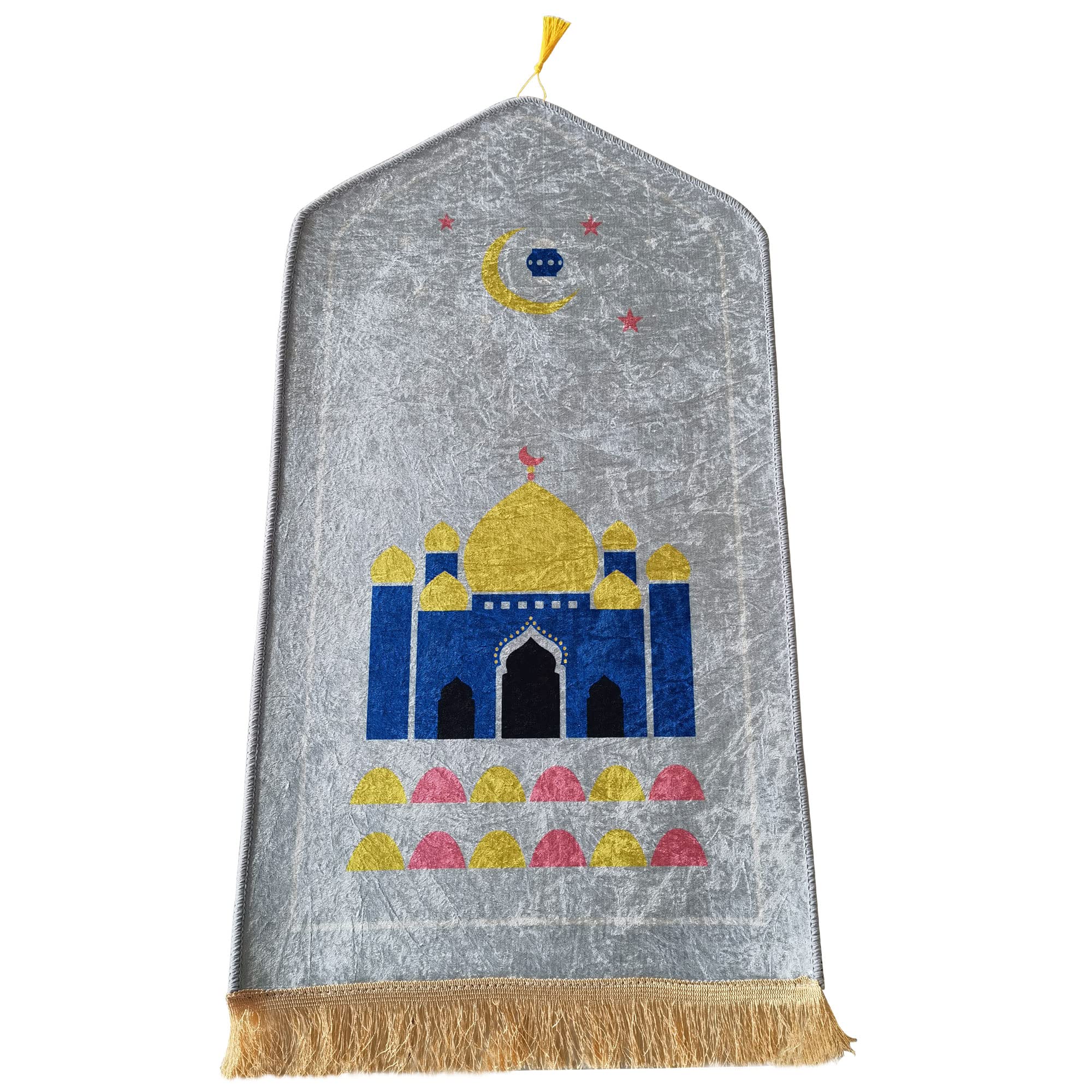 AMZZ Kids Prayer Mat Colorful and Comfortable Islamic Prayer Rug for Children - Ideal for Salah and Islamic Education - Perfect for Kids Ages 5-14 (Silver Blue)