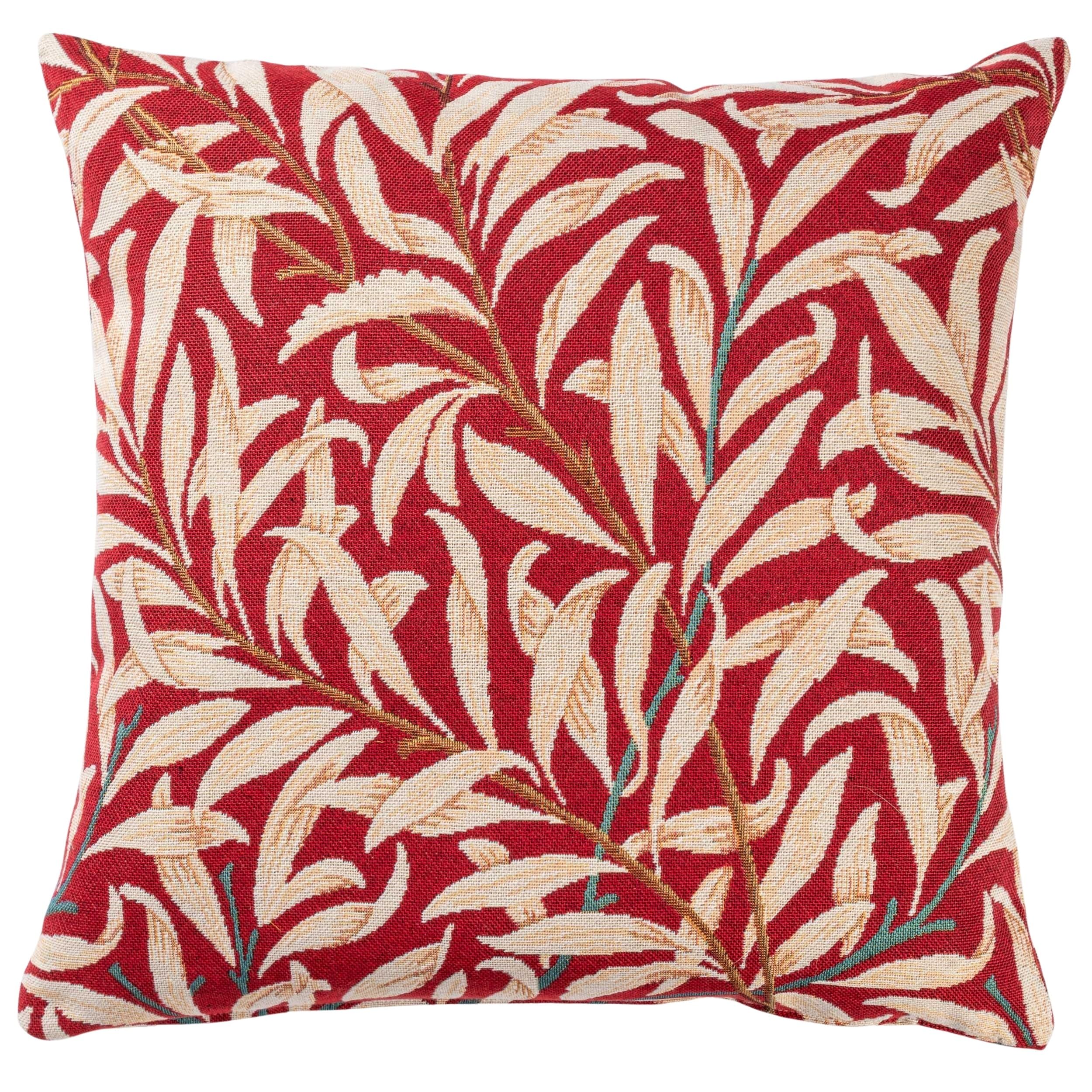 Linen Loft Red William Morris Willow Bough Tapestry Cushion In Classic Botanical Interweaving Willow Tree. 17X17 Square Cushion Cover