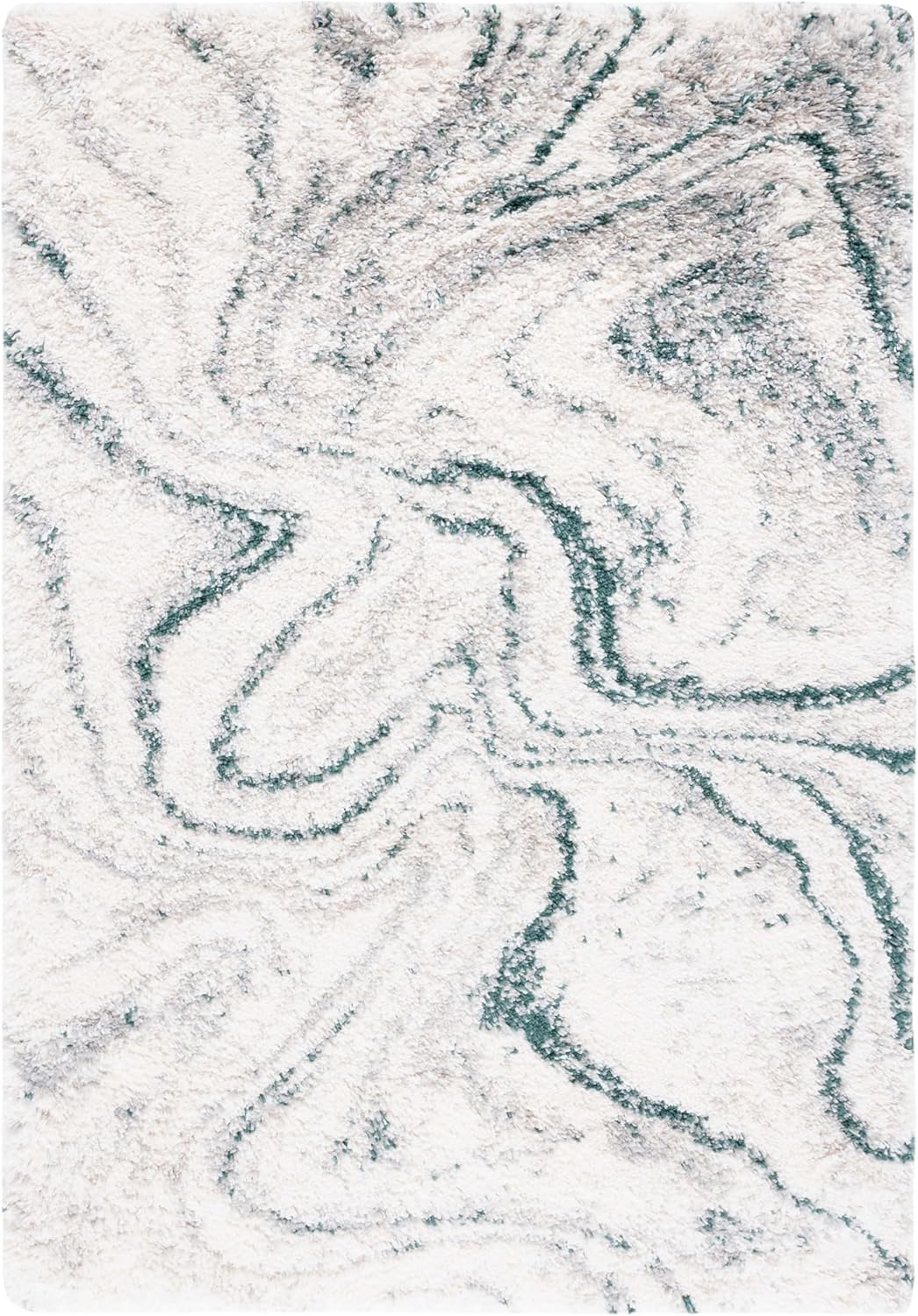 SAFAVIEH Fontana Shag 800 Collection Area Rug - 3' x 5', Ivory & Green, Shag & Flokati Design, Ideal for High Traffic Areas in Living Room, Bedroom & Dining Room (FNT848B-3)