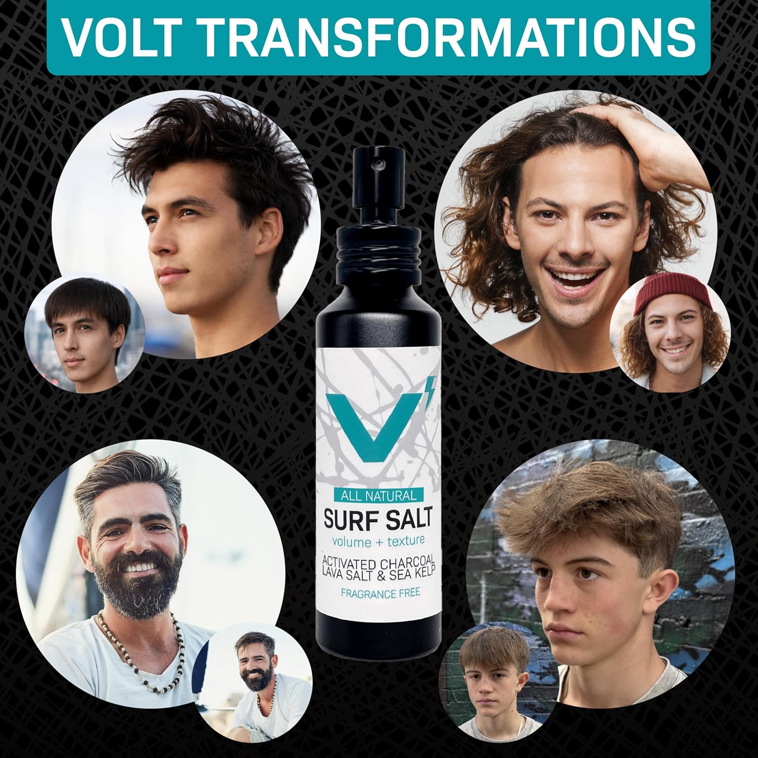 VOLT Grooming Surf Sea Salt Spray for Men, Hair & Beard Natural Volumizing Texture Spray with Activated Charcoal, Sea Kelp & Green Tea, Aerosol Free Hair Texturizer, Outback Scent Refill, 30 Fl Oz