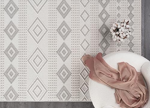 Miniatura 6 de CAMILSON Micro Loop - Alfombra moderna de 8 x 10 pies, diseño geométrico marroquí con diamantes suaves, de pelo alto y bajo, resistente a las