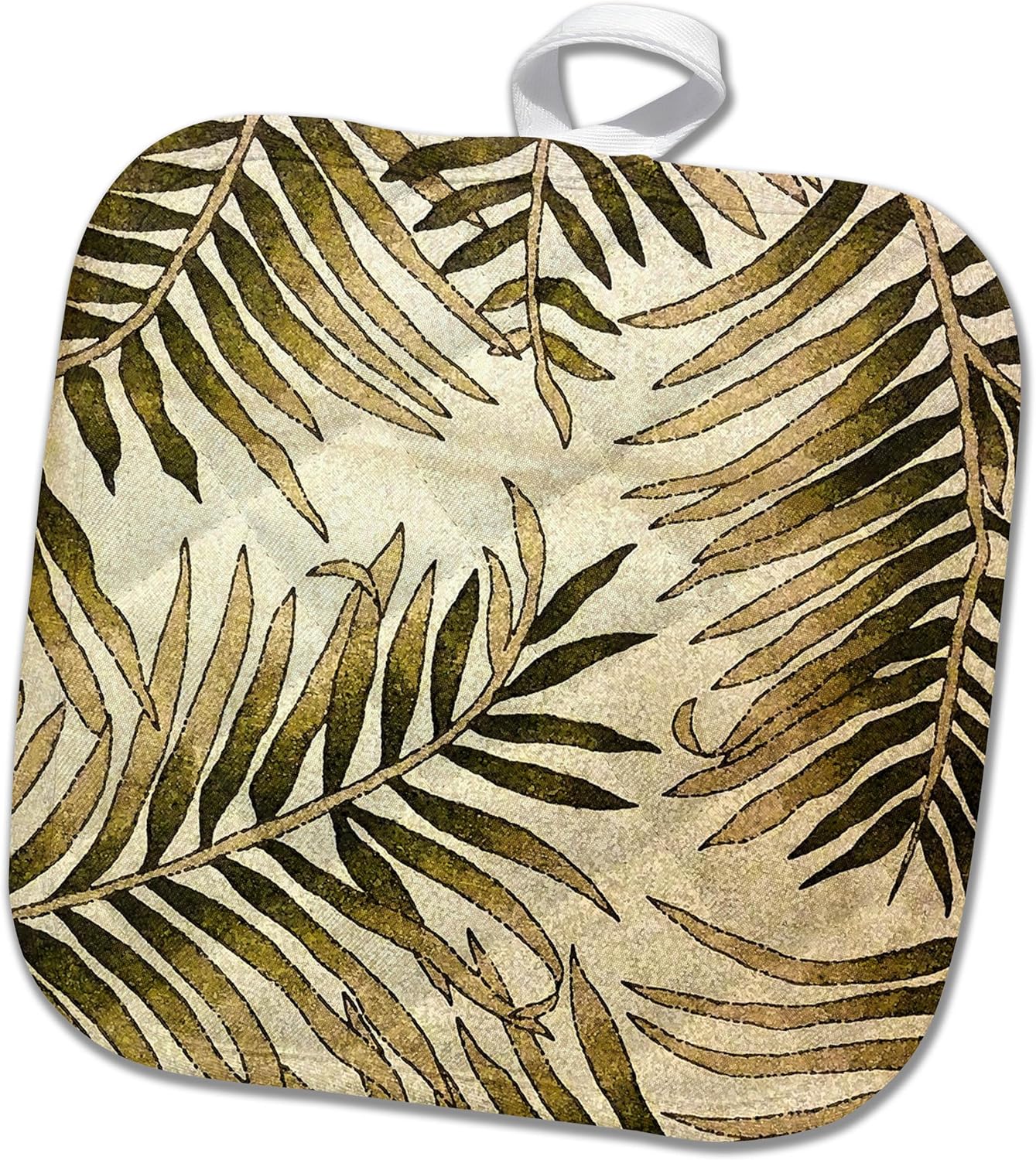 3D Rose Fern Leaves in Neutral Colors Pot Holder, 8" x 8"