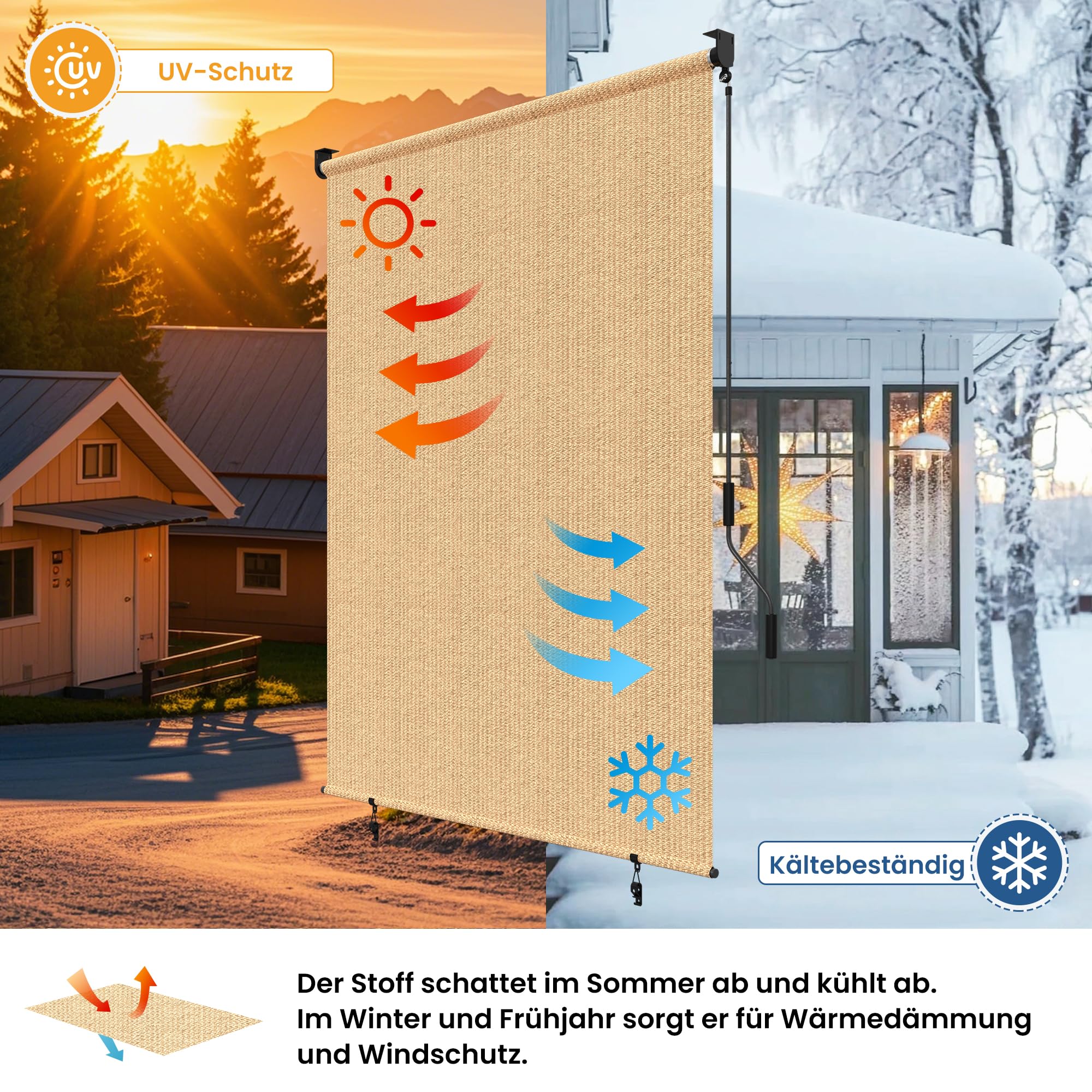 BelleMax Außenrollo Senkrechtmarkise Außen, Khaki (HDPE), 244x244cm(BxH), HDPE, aussenrollo Wetterfest Windschutz Sichtschutz, sonnenschutzrollo Outdoorrollo, Vertikalmarkise für Terrasse & Balkon