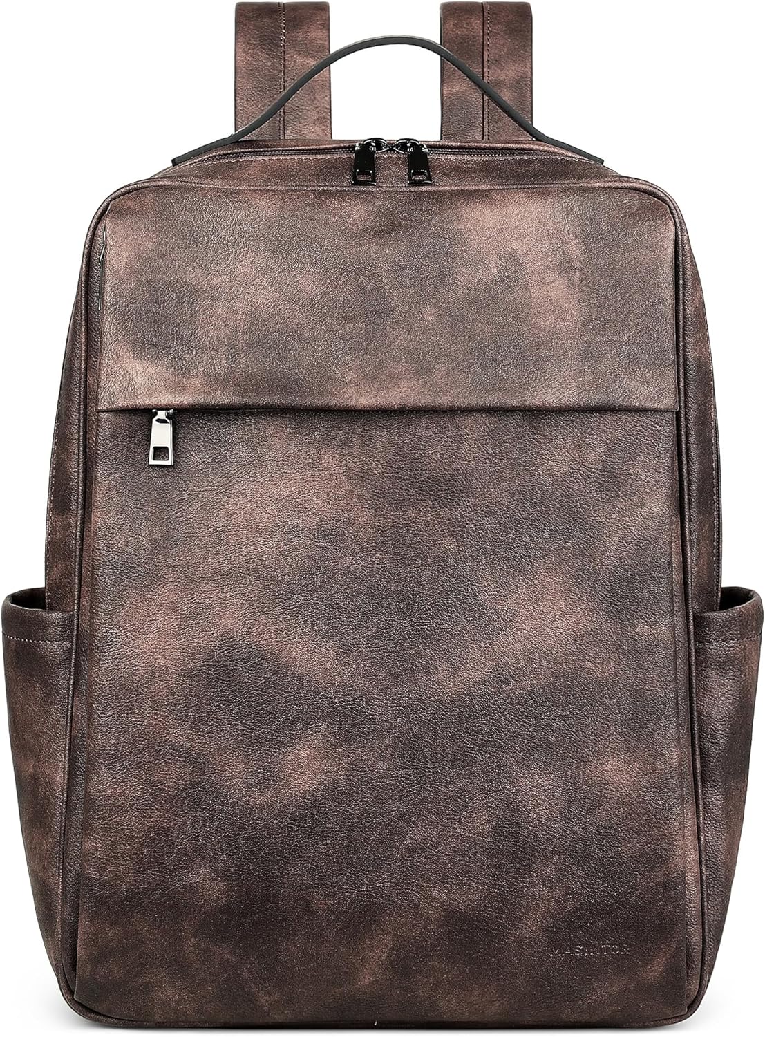 MASINTOR 15.6 inch PU Leather Laptop Backpack Purse for Women, Large College Casual Backpack Travel Bag Retro Coffee