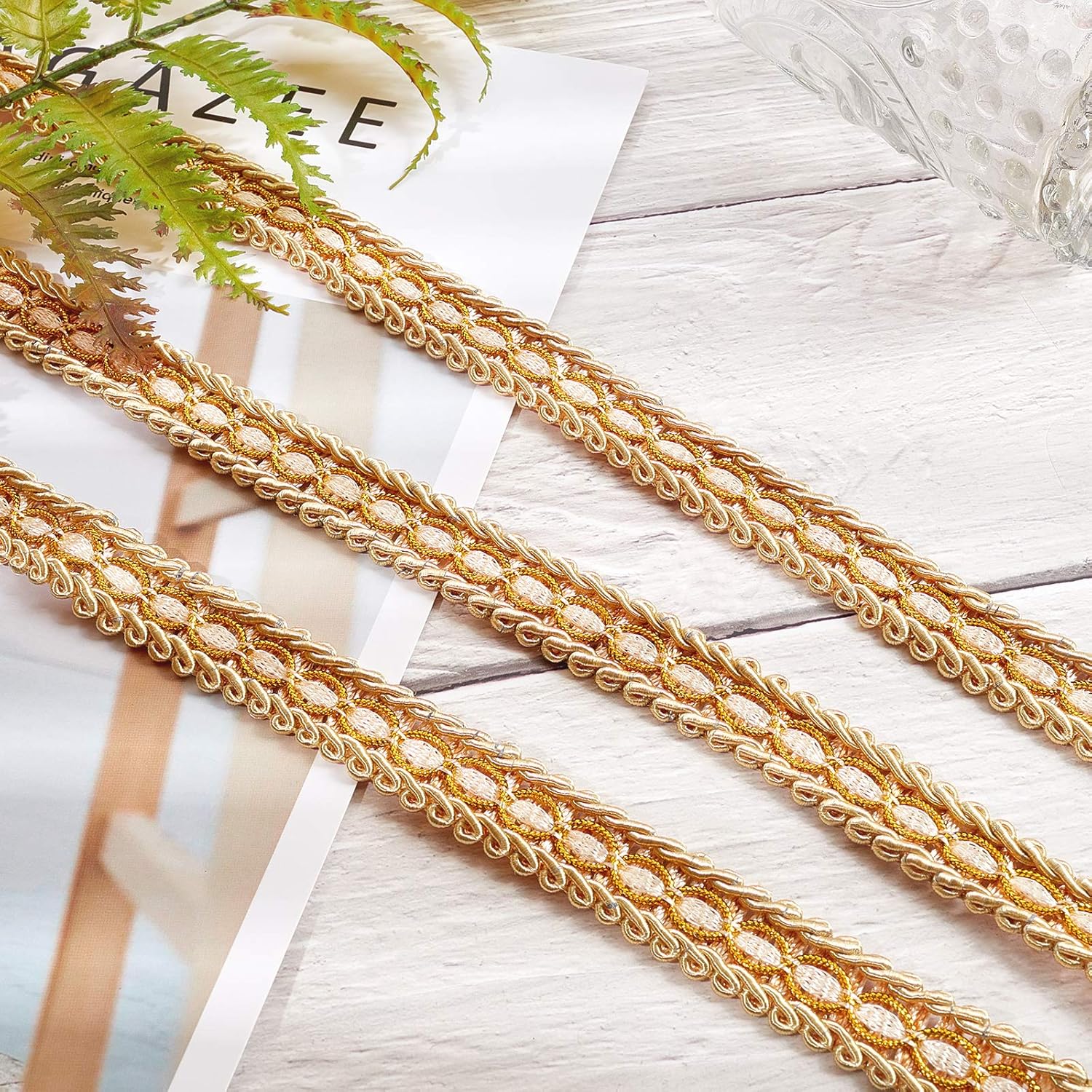FINGERINSPIRE Gold Braid Trim 5/8" X 12.5 Yards Polyester Ribbon Woven Gimp Fringe Trim for Costume DIY Crafts Sewing Jewelry Making Home Decoration