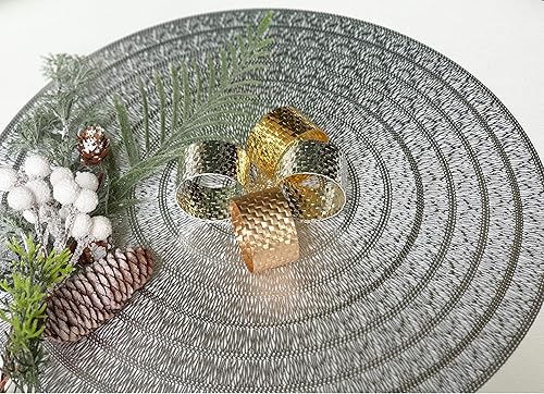 Miniatura 6 de Manteles individuales plateados para mesa de comedor, juego de manteles individuales redondos modernos de 6 a 15 pulgadas para todas las ocasiones,