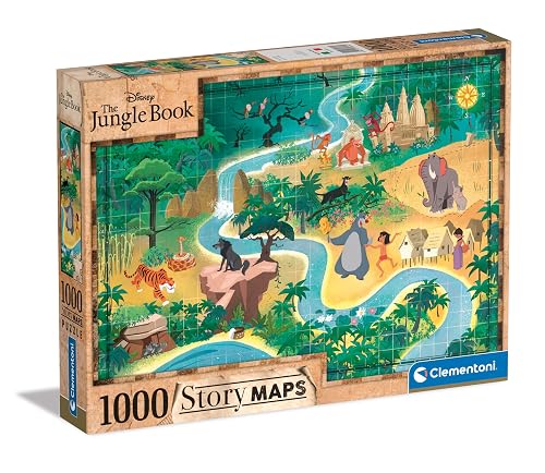 Clementoni - 1000p Disney Maps Le Livre de la Jungle - Gamme de puzzle inspirée des animés japonais