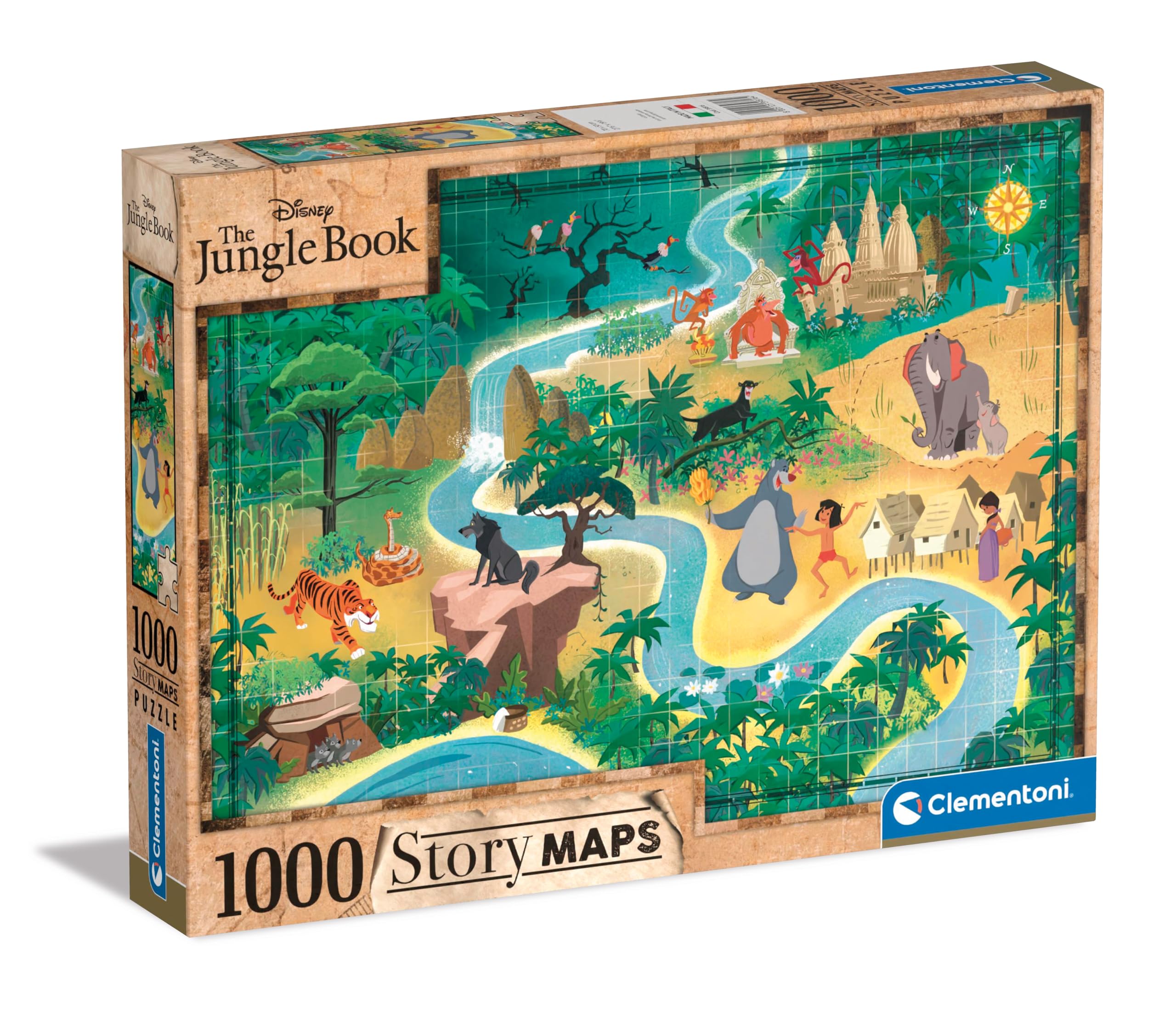 Clementoni Jigsaw Puzzle Disney The Jungle Book Story Maps 1000 Pieces - Puzzle For Adults 14-99 Years, Gift For Men/Women, Made In Italy, 39816