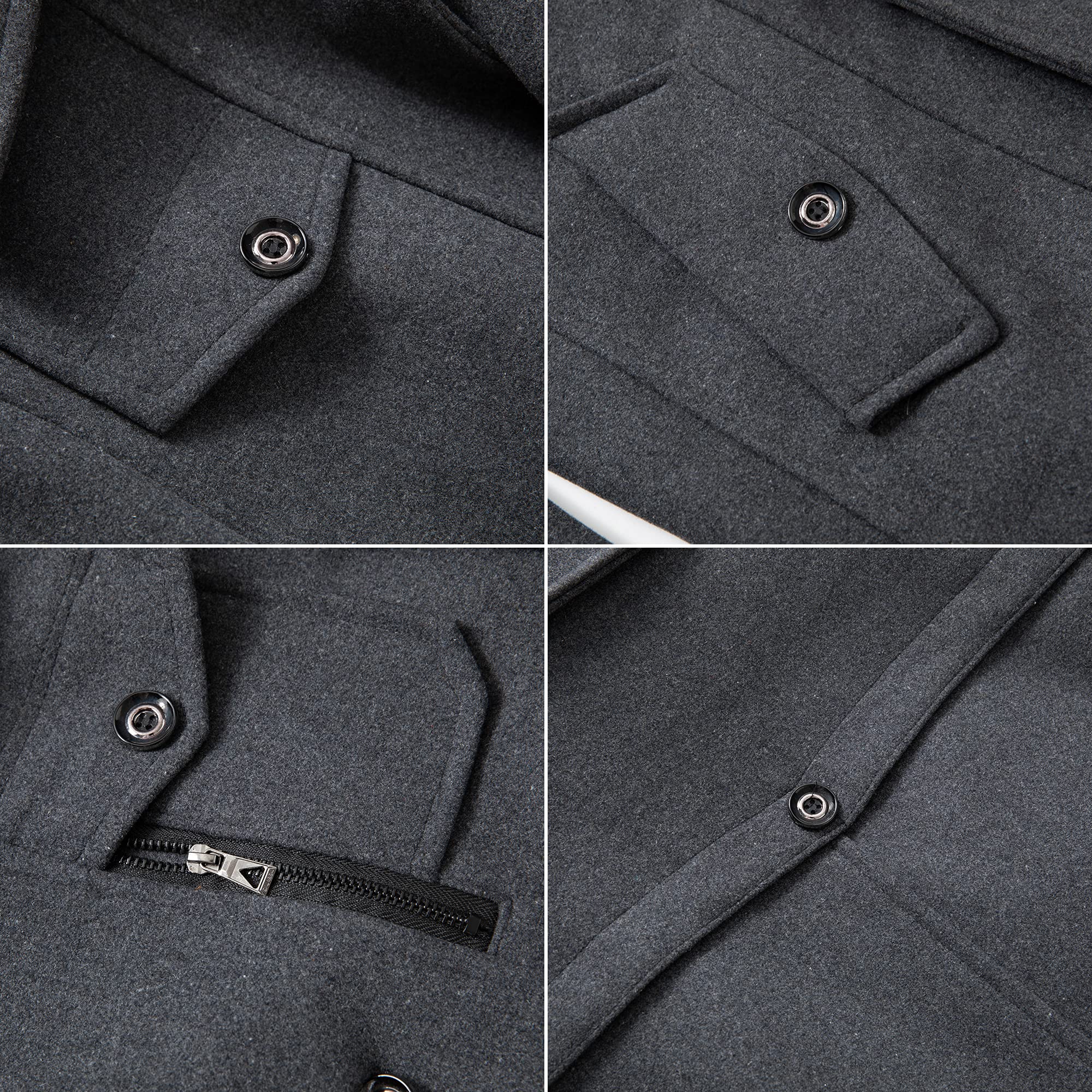 PRIJOUHE Men's Wool Blend Jacket Single Breasted Slim Fit Thick Winter Windproof Pea Coat with Removable Scarf