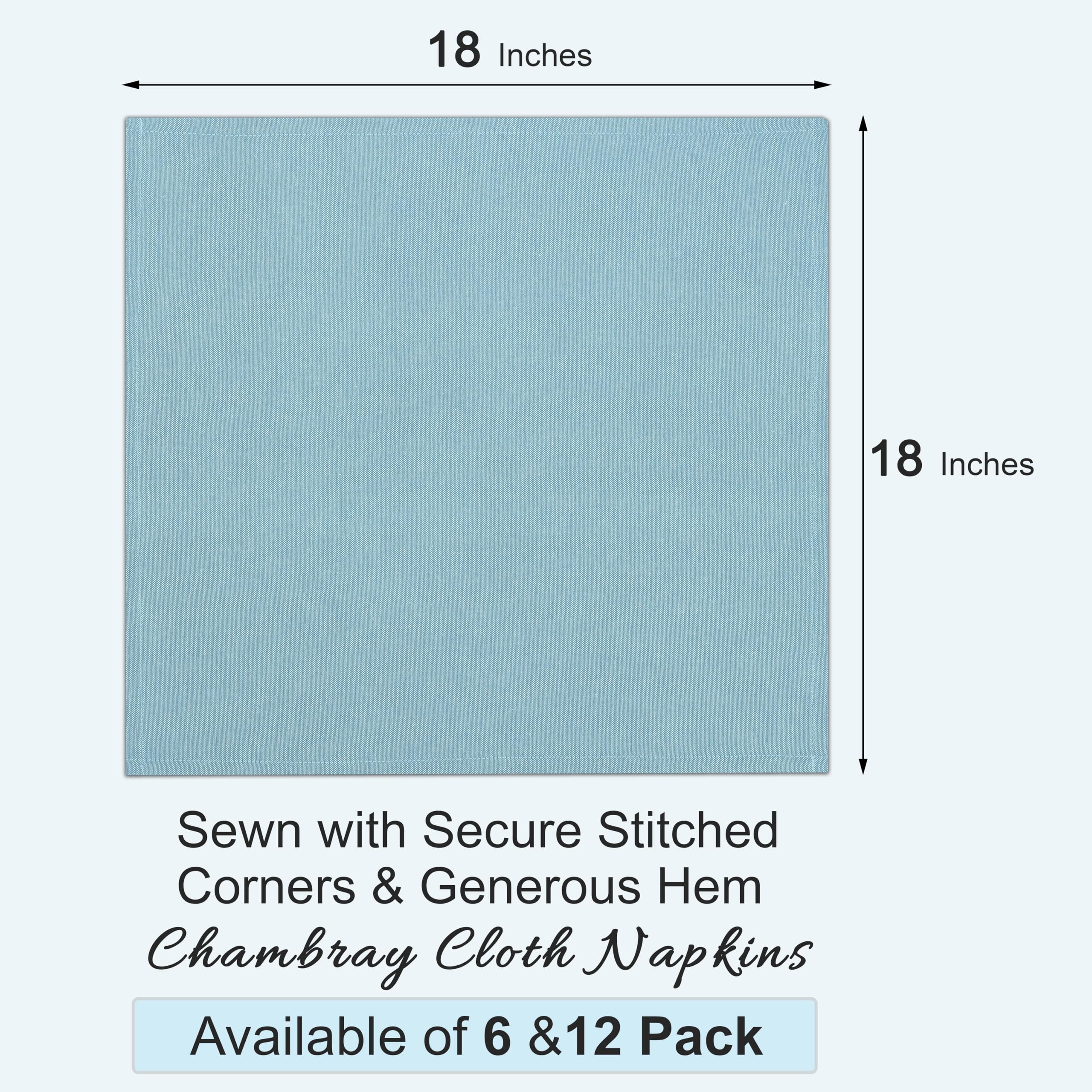 Ruvanti Set di Tovaglioli di Stoffa da 12 Pezzi, 45,7 x 45,7 cm, Tovaglioli di Stoffa Lavabili, Morbidi e Durevoli, Tovaglioli di Policotone per Cene, Feste, Ringraziamento e Matrimoni - Blu Bimbo