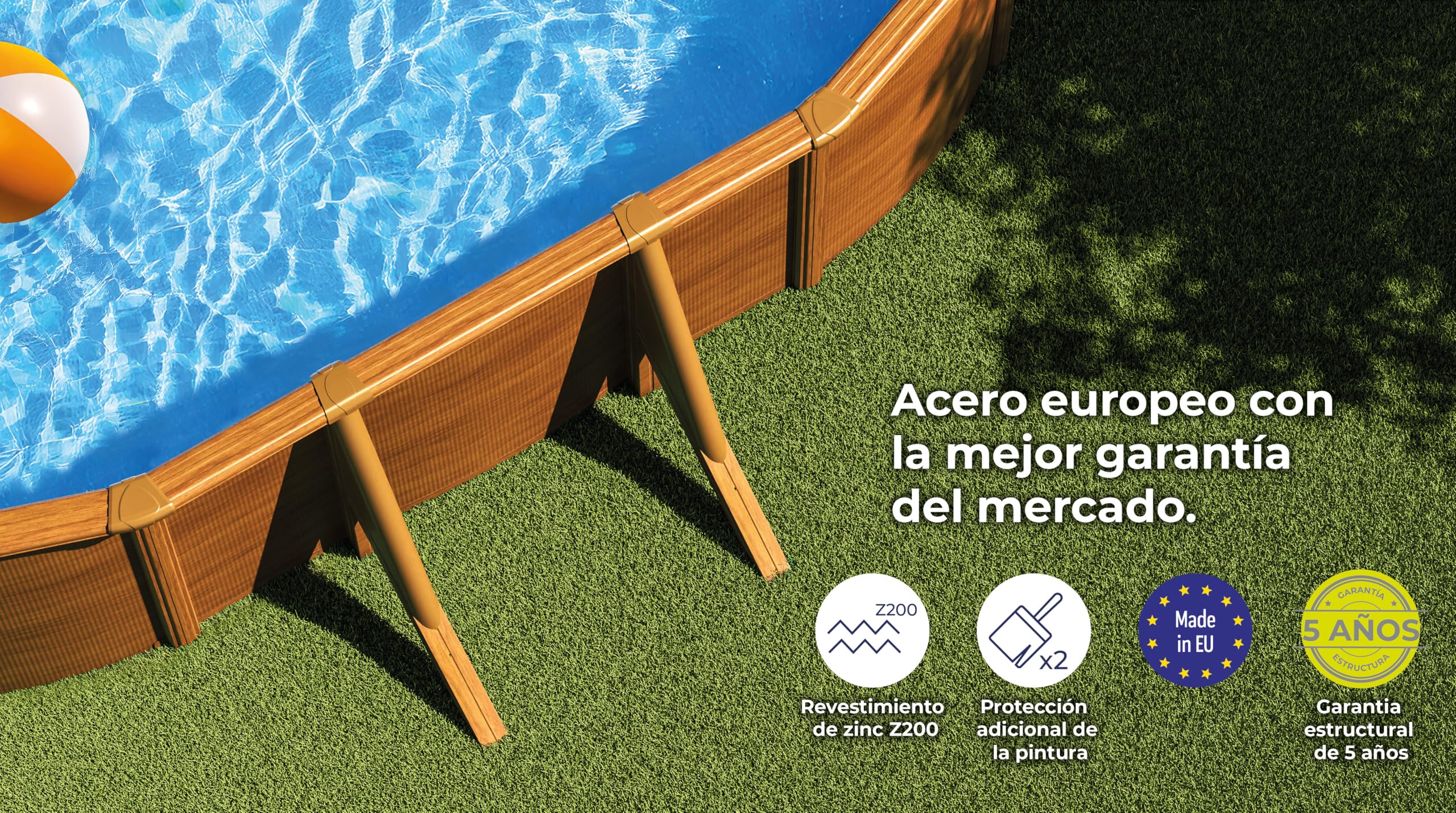 Piscina de Acero Elevada,Ovalada con Aspecto Madera. Piscinas Desmontables para Jardín. 610 x 375 x 120 cm - Piscina Gre KIT610W Pacific.