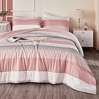 Vista 5 de Litanika Juego de edredón rosa tamaño King, juego de edredón ligero de 3 piezas, color blanco rubor