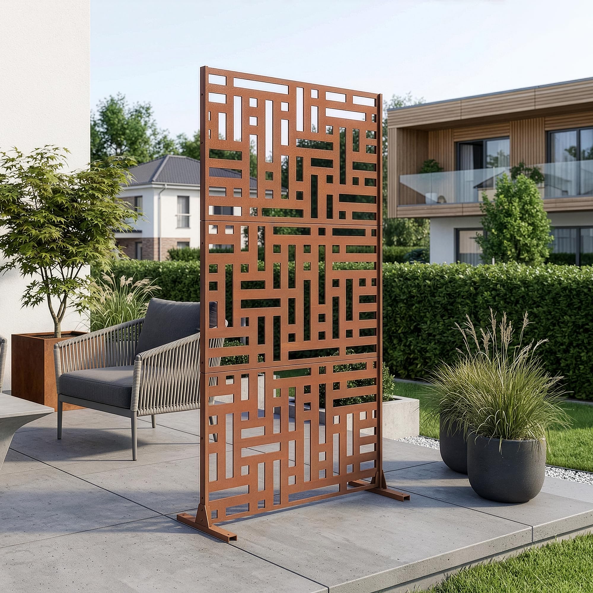 casa.pro Trennwand / Raumteiler Bernalda 180 x 90 cm, Balkonsichtschutz, Indoor/Outdoor, Stahl, Edelrost, freistehend