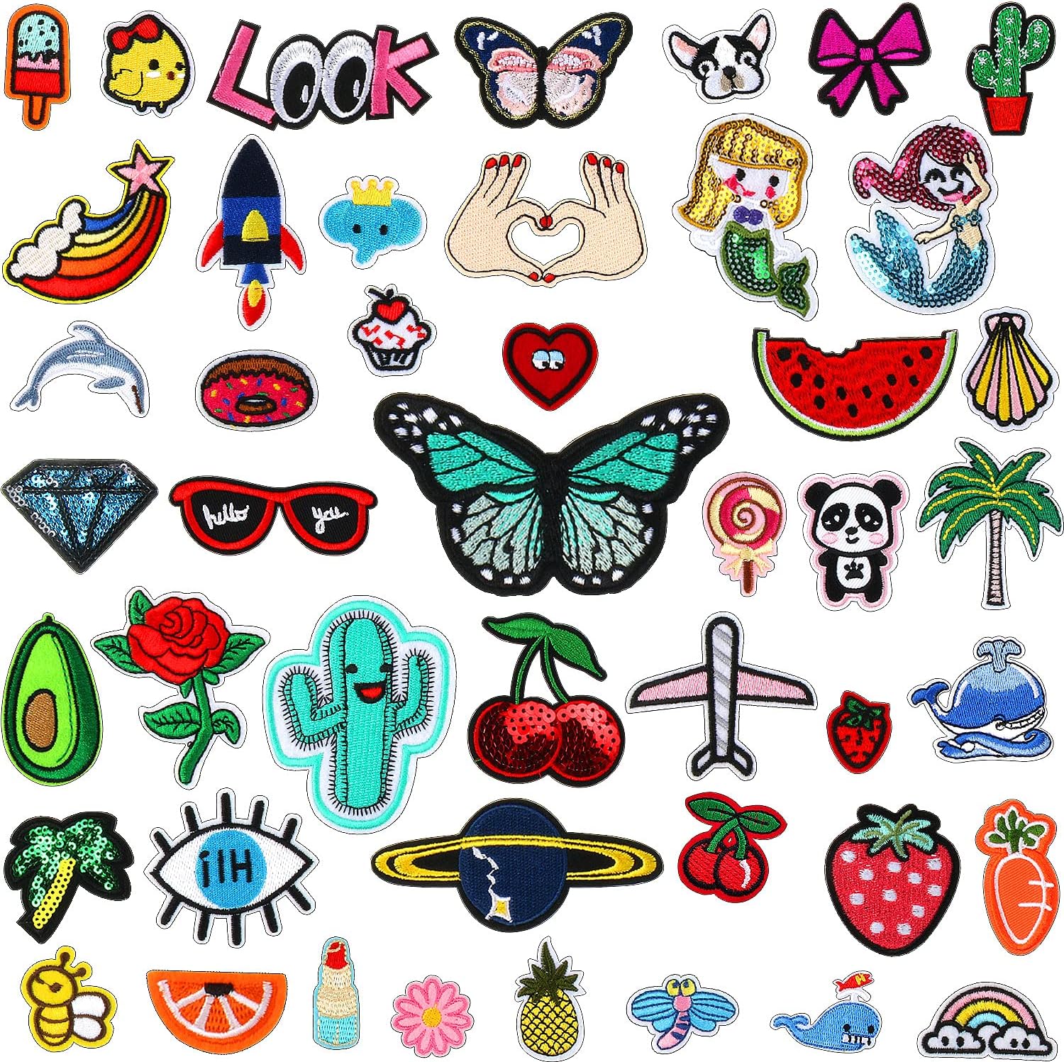 50pcs Assorted Styles Iron on Patches, DIY Embroidered Patches Decorative Sew on Patches Applique Patches for Clothing,Backpacks,Pants,Jeans,Jackets,Hat