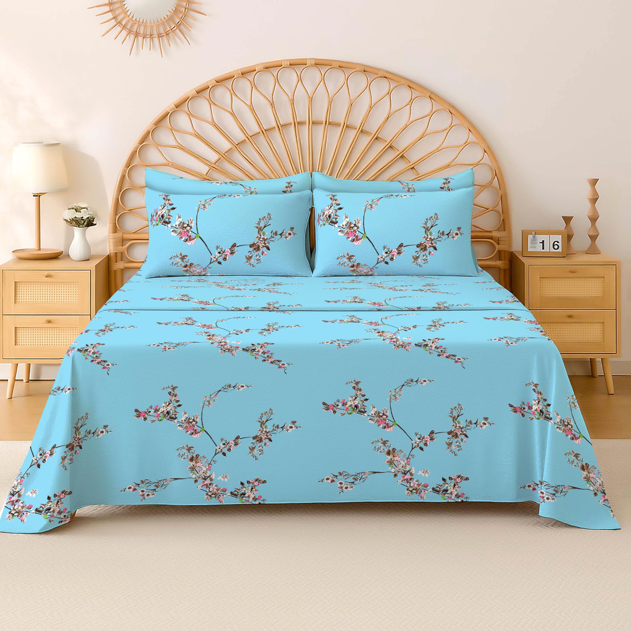 EverSoft Bedding 100% Egyptian Cotton Flat Sheet Small Double Bed, 400 Thread Count Soft Cooling Floral Design Top Sheet, Luxury Flower Print Bed Sheet - Sky Blossom โ image 1