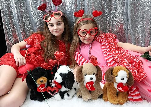 Vista 6 de Muiteiur 4 Piezas de Animales de Peluche de Perros, 8 Pulgadas Peluches de Perros a Granel con Corazón, Juguetes de Peluche Suaves de Cachorros