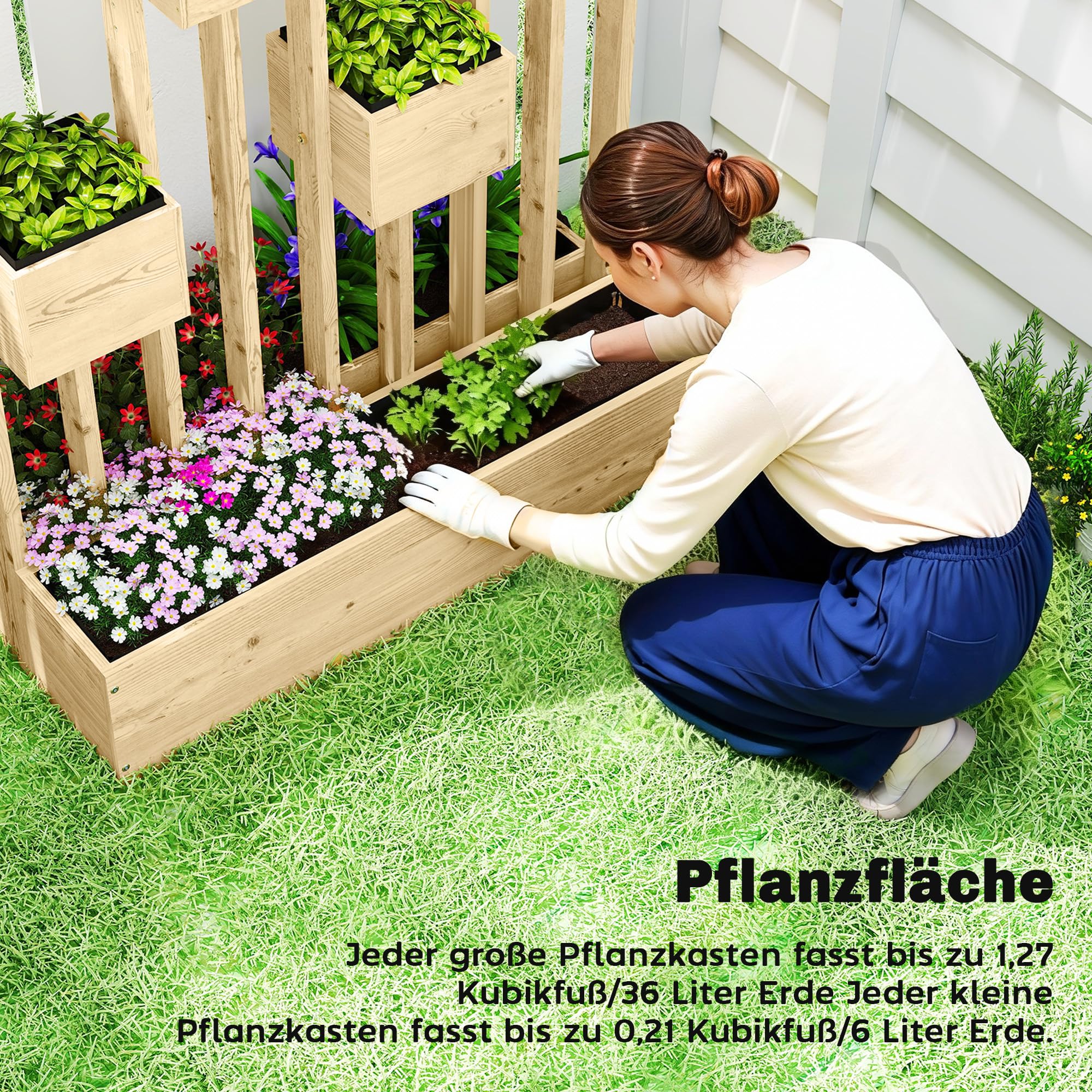 Outsunny Hochbeet mit Rankgitter Körbe Holz 90 x 45 x 170 cm Naturholz | Pflanzkübel, Pflanzkasten, Blumenkasten, für Garten Balkon Terrasse, Blumenkübel für Kletterpflanzen Korbpflanzen, Blumen