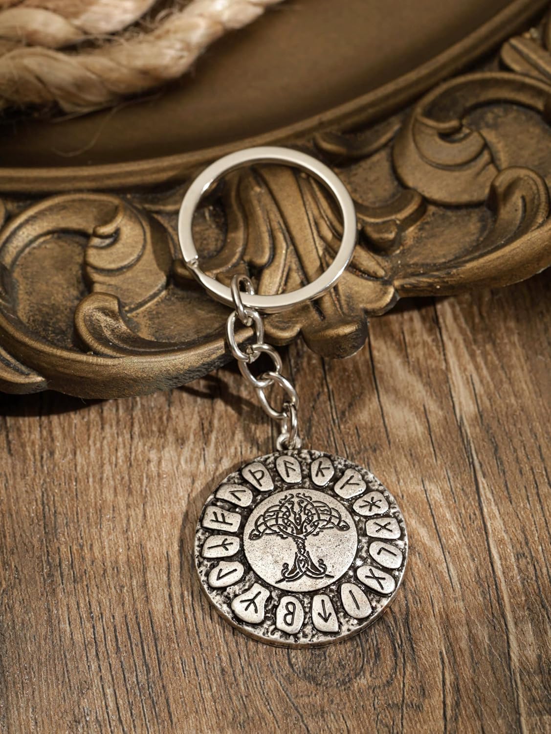HAQUIL Tree of Life Rune Medallion Keychain Viking Norse Symbol Small Medallion Circle Charm Keychain Keyring - Image 4