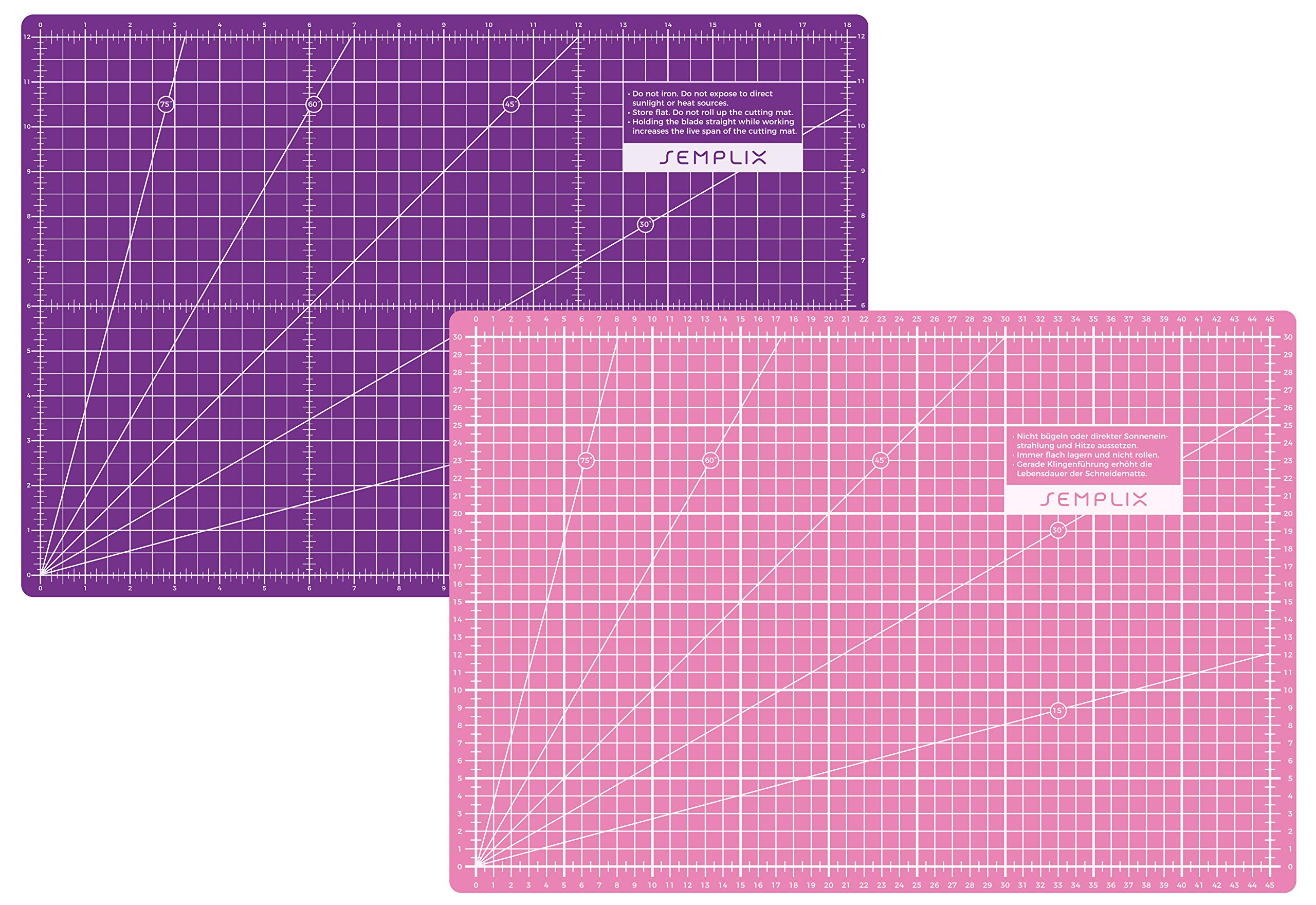 SEMPLIX Patchwork Starter Set mit Schneideunterlage (A3), Rollschneider Maxi, Lineal + Nähnadeln, Stecknadeln & Trickmarker (pink/lila)
