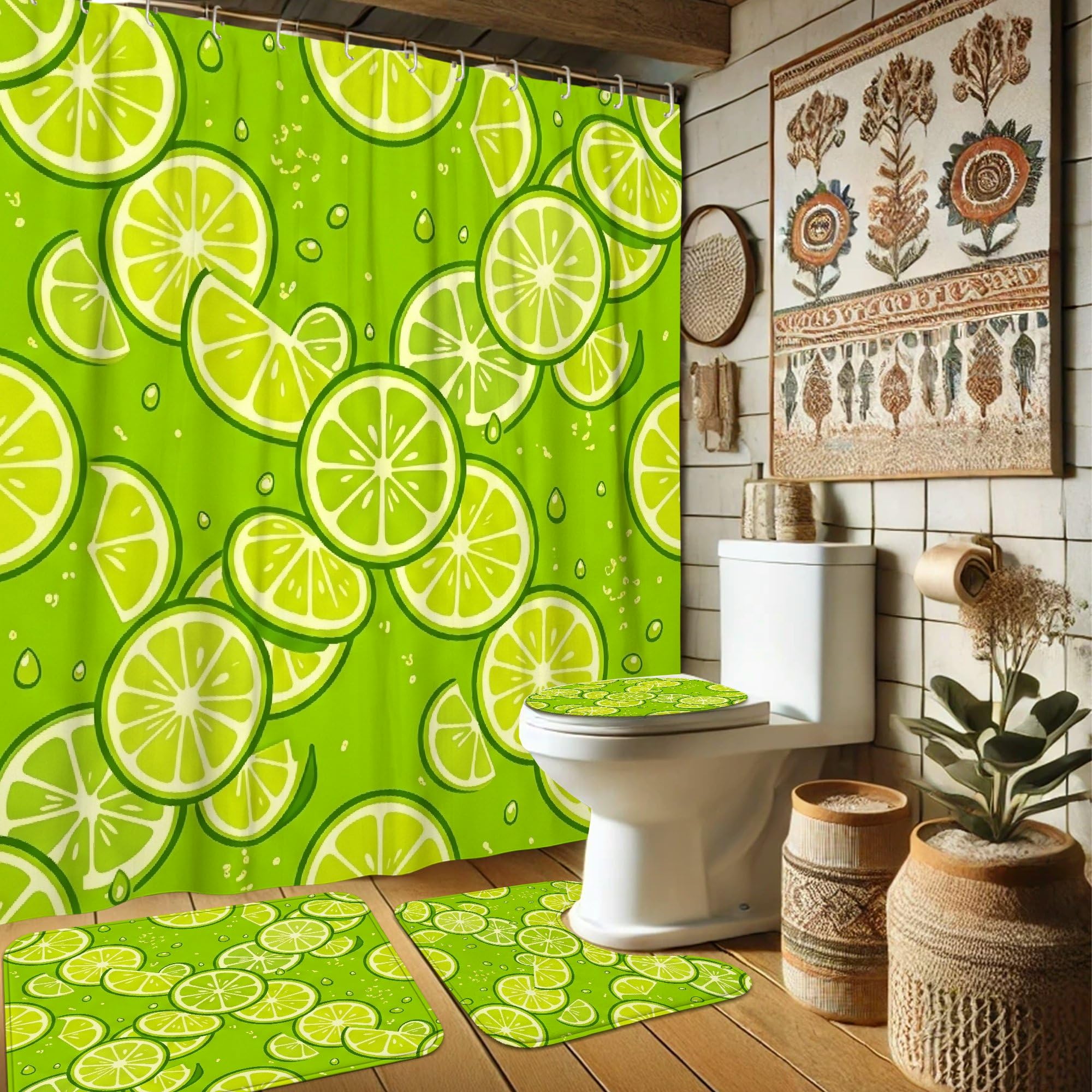 Ensemble de rideaux de douche vert citron pour rafraîchir l'ambiance de votre bain