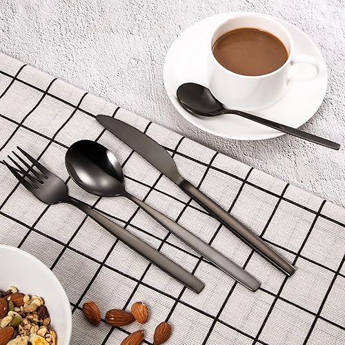 Miniatura 5 de Fashionwu Juego de cubiertos negro mate de 30 piezas, juego de cubiertos de acero inoxidable para 6, juego de utensilios de cocina con cuchillos de