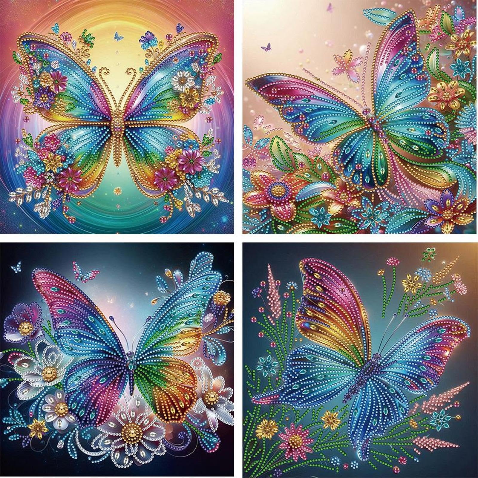 4pcs 5D Special Shape Flower Butterfly Diamond Art Painting Kits for Adults, DIY Crystal Rhinestone Gem Art Craft for Beginners, Diamond Mosaic Kit, Home Wall Decor Gift 11.8X11.8inch