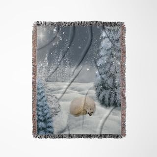 3dRose Beautiful Sleeping Arctic Fox Woven Blanket