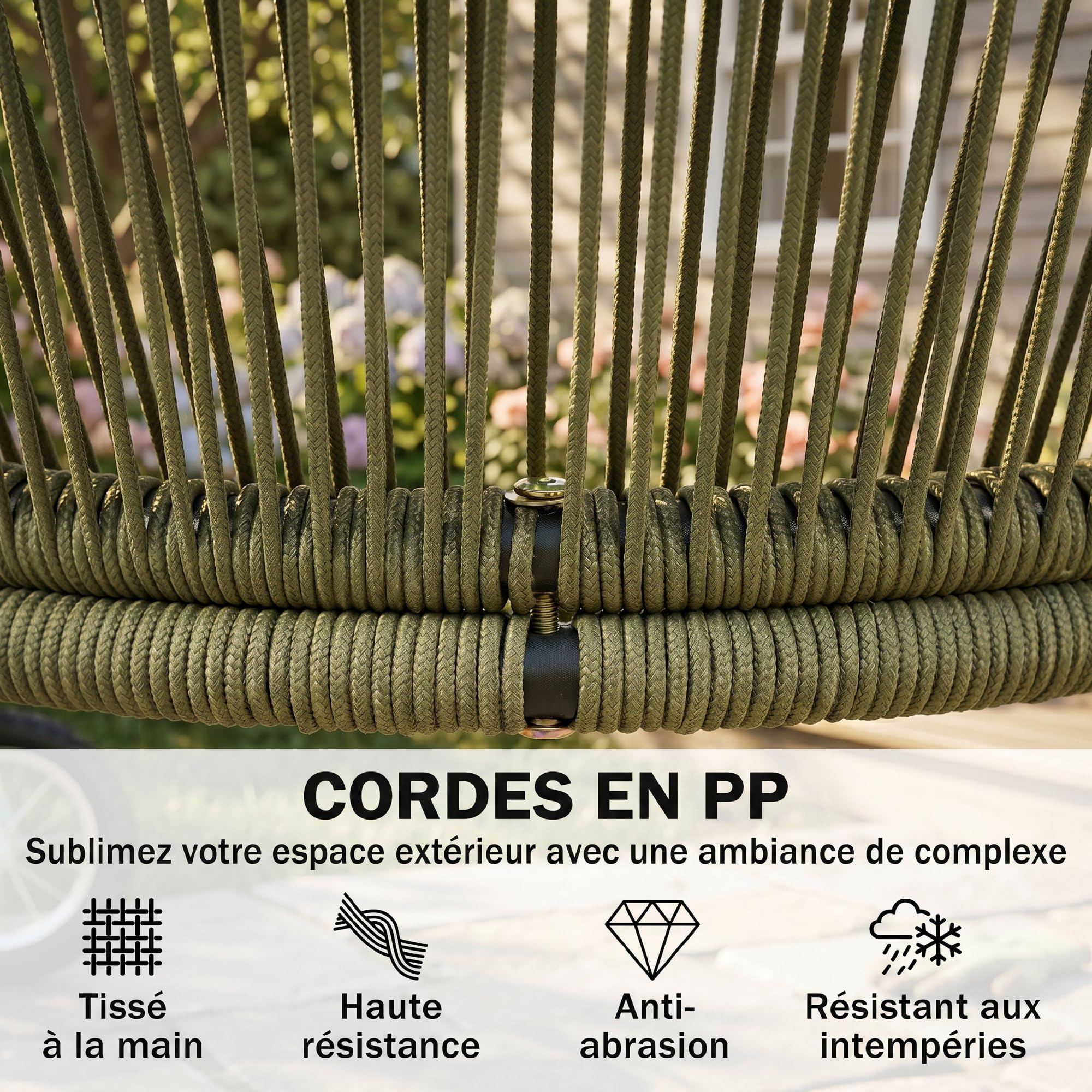 Outsunny Salon de Jardin Extérieur 4 Places PP Rond Tressé Balcon Crème | Canapé 2 Places, 2 Fauteuils, Table Basse Verre Trempé, Mobilier de Jardin Terrasse, Coussins Déhoussables