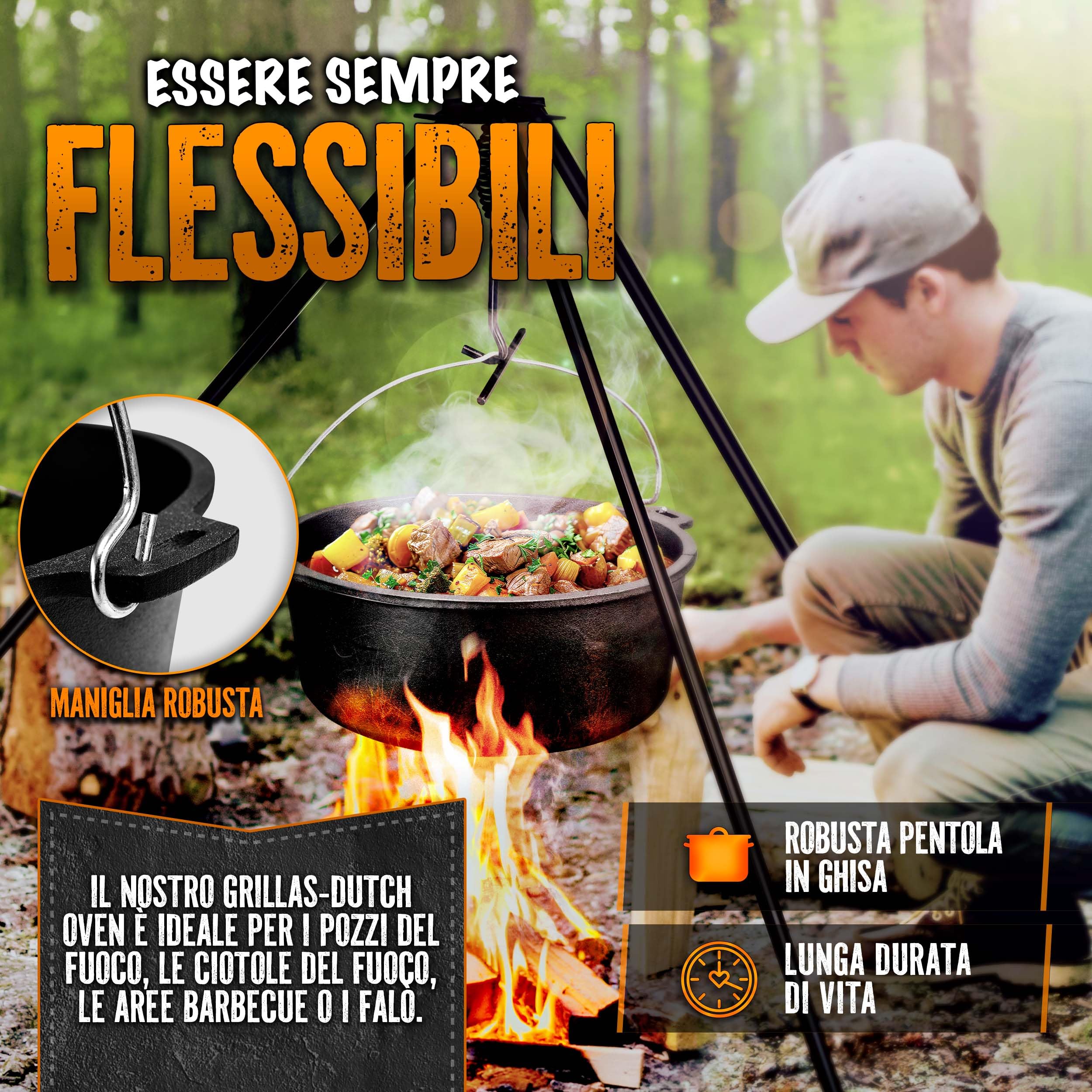 grillas® Pentola Olandese | Dutch Oven | Forno Olandese | Pentola da Fuoco | Casseruola in Ghisa