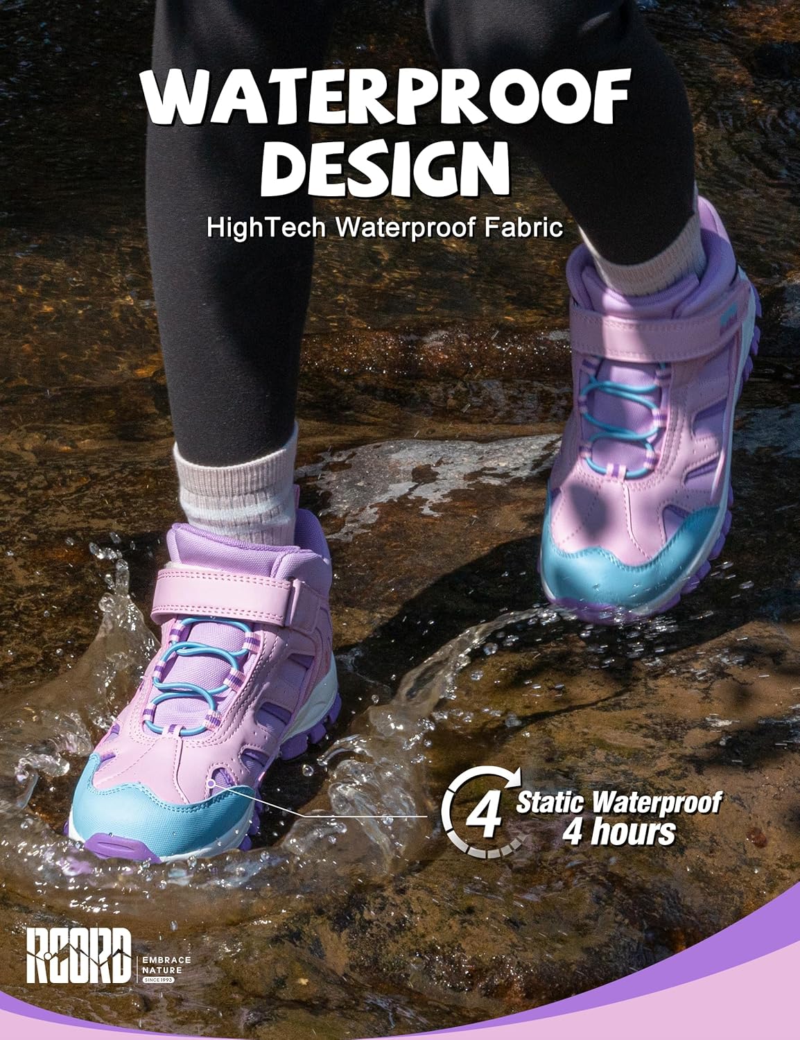 R CORD Kids Hiking Boots Waterproof Girls Boys Comfortable Non-Slip Shoes Anti-Collision Outdoor Adventure Trekking Boots