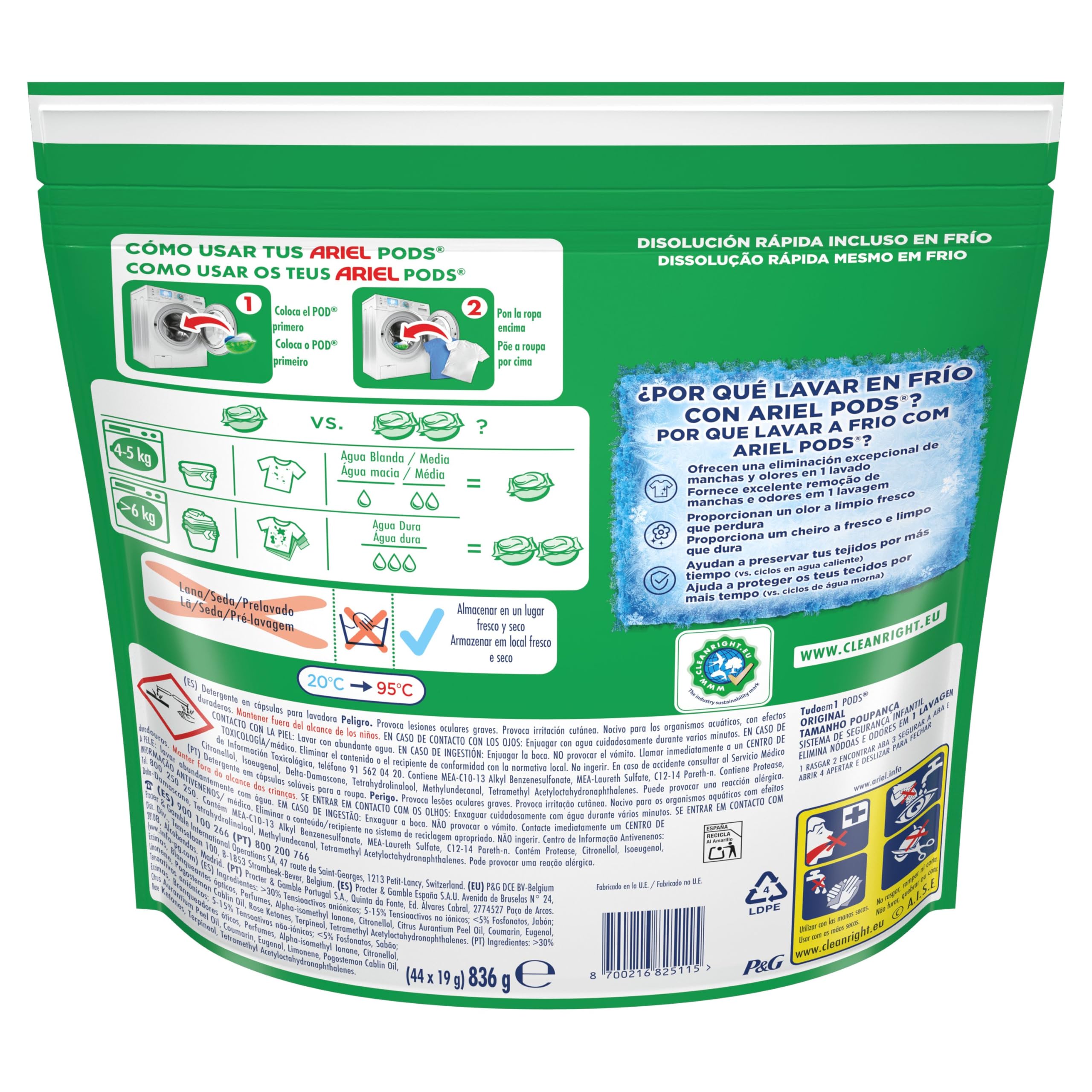 Ariel Todo En 1 PODS, Detergente Líquido Para Lavadora 88 Capsulas/Pastillas, Original, 5 Acciones Para Una Limpieza Increíble