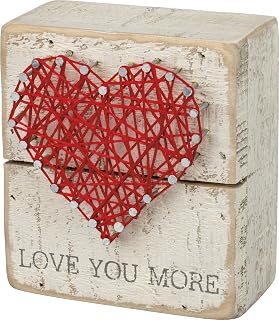 Primitives by Kathy 'Love You More' Rustic White String Art Wooden Box Sign 3.5x4 - Farmhouse Heart Decor