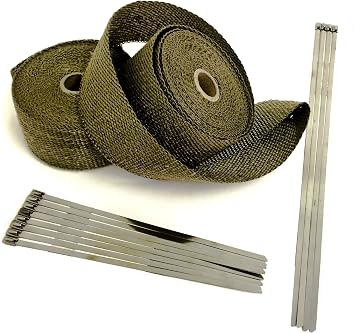 Titanium LAVA High Temperature Header Exhaust Pipe Insulation Wrap Kit 2 Rolls LAVA 1/16" x 2" x 25 with Stainless Steel Ties kit EXTREME high temperature wrap up to 3000F- Thermal Zero