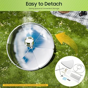 Portable Solar Cooker 1500W 59.05inch Solar Oven Camping Solar Cooker Sun Oven Camper Cooker for Cooking, Steaming, Concentrating Solar Cookers Parabolic Focal Spot Temperature 800-1000C