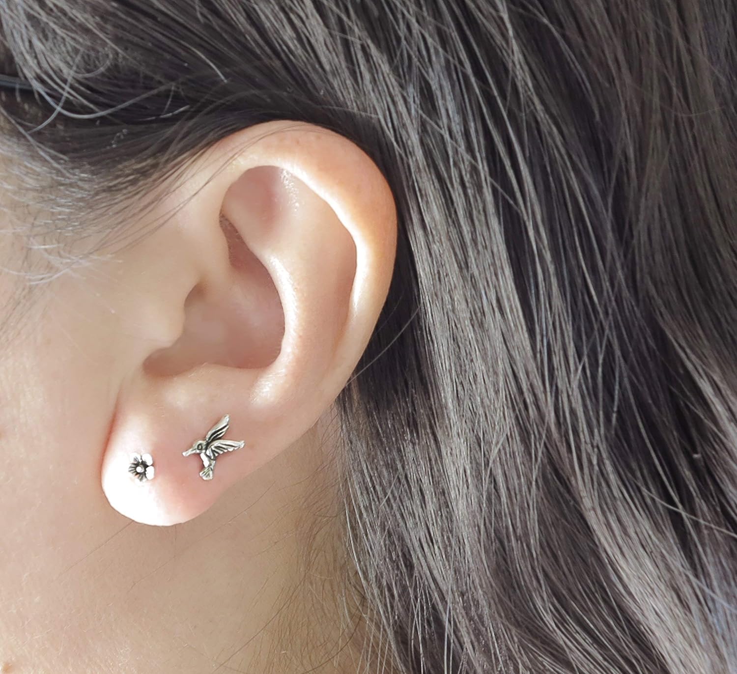 Genuine 925 Sterling Silver TINY Hummingbird Stud Earrings Handmade In US Nickel Free Lead Free