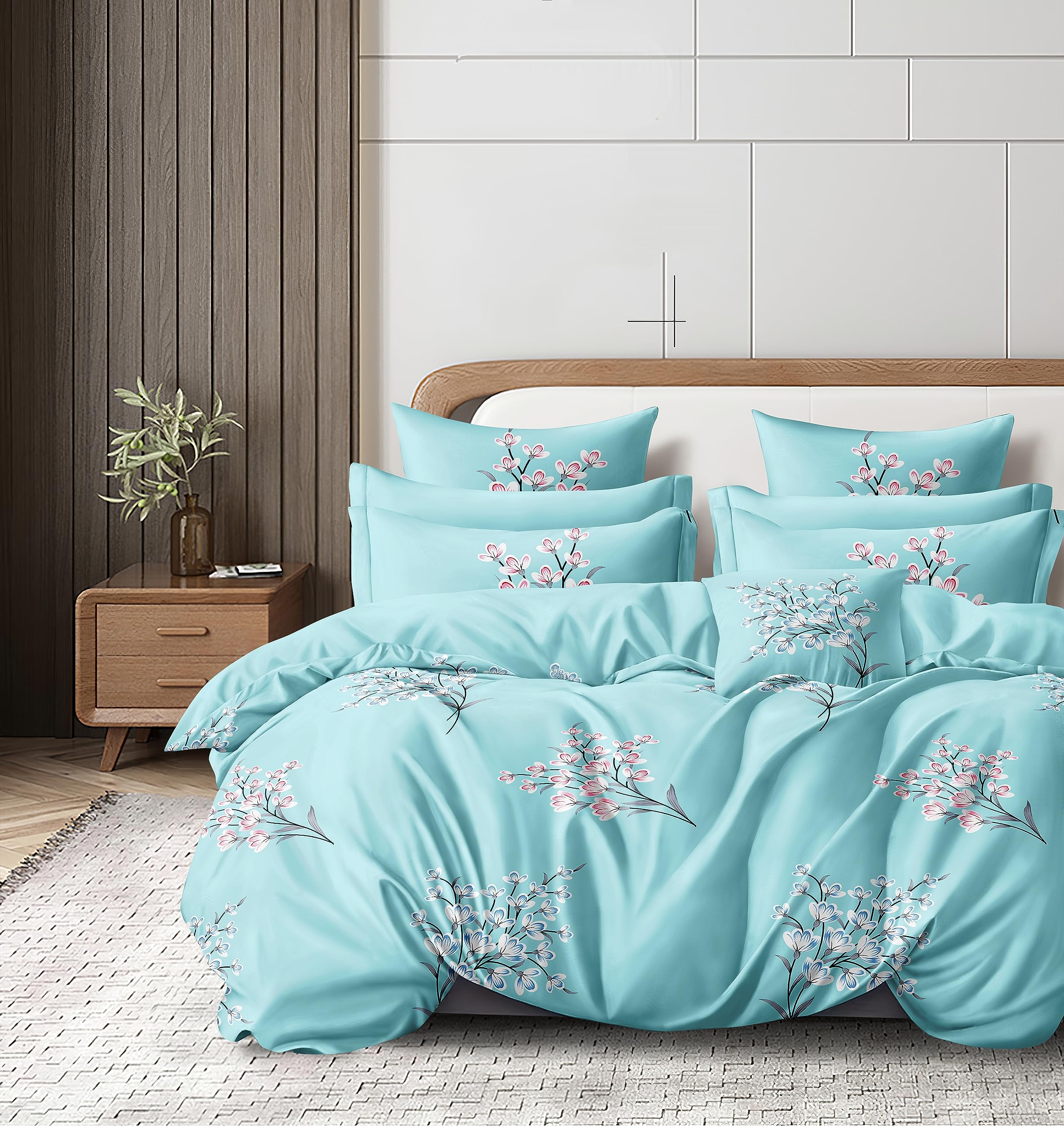Cortina Microfiber Queen Sheet Set - Leaf & Sky Blue -1 Cortina Microfiber Queen Sheet Set - Leaf & Sky Blue -1