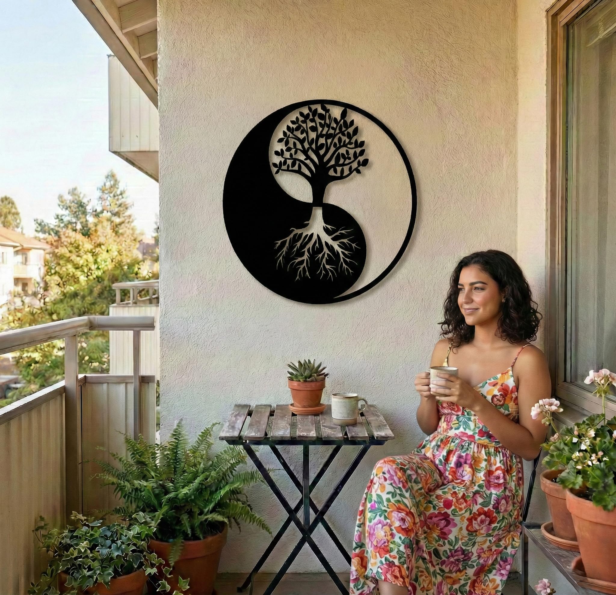 Dekadron Décoration murale en métal - Arbre de vie - Décoration murale en métal Yin Yang 35"W x 35"H / 90x90 cm noir